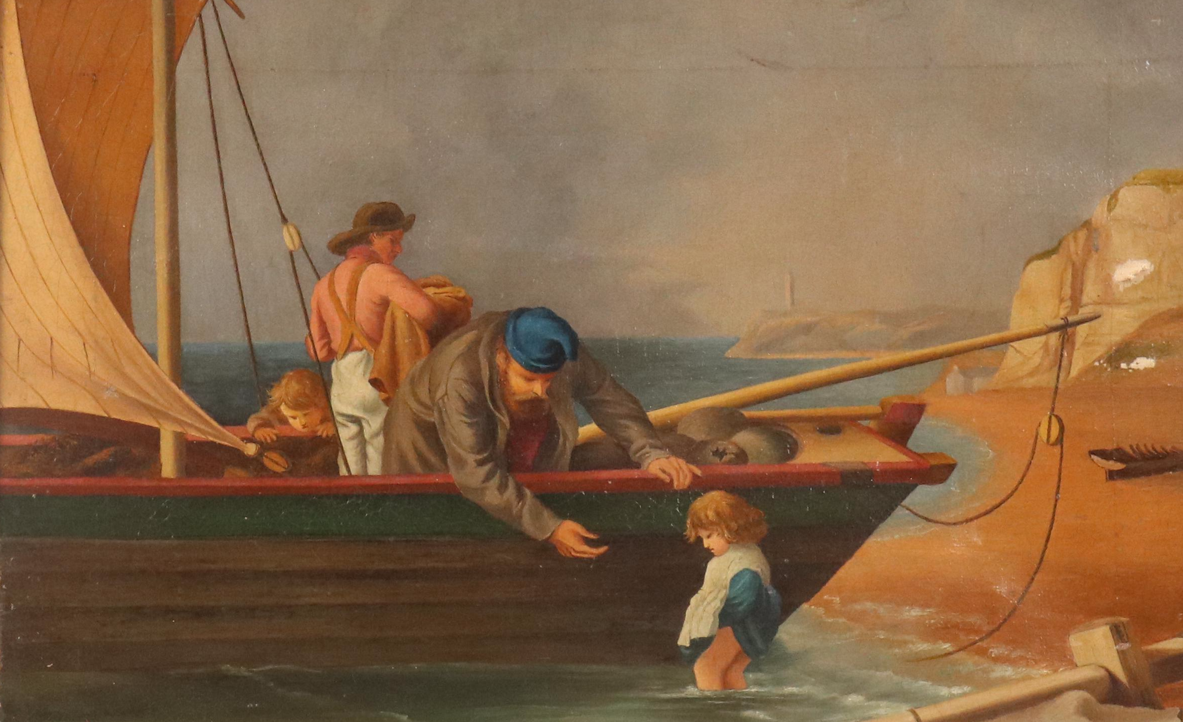 W. Birch Nautical Scene with Figures Oil Painting, 1876