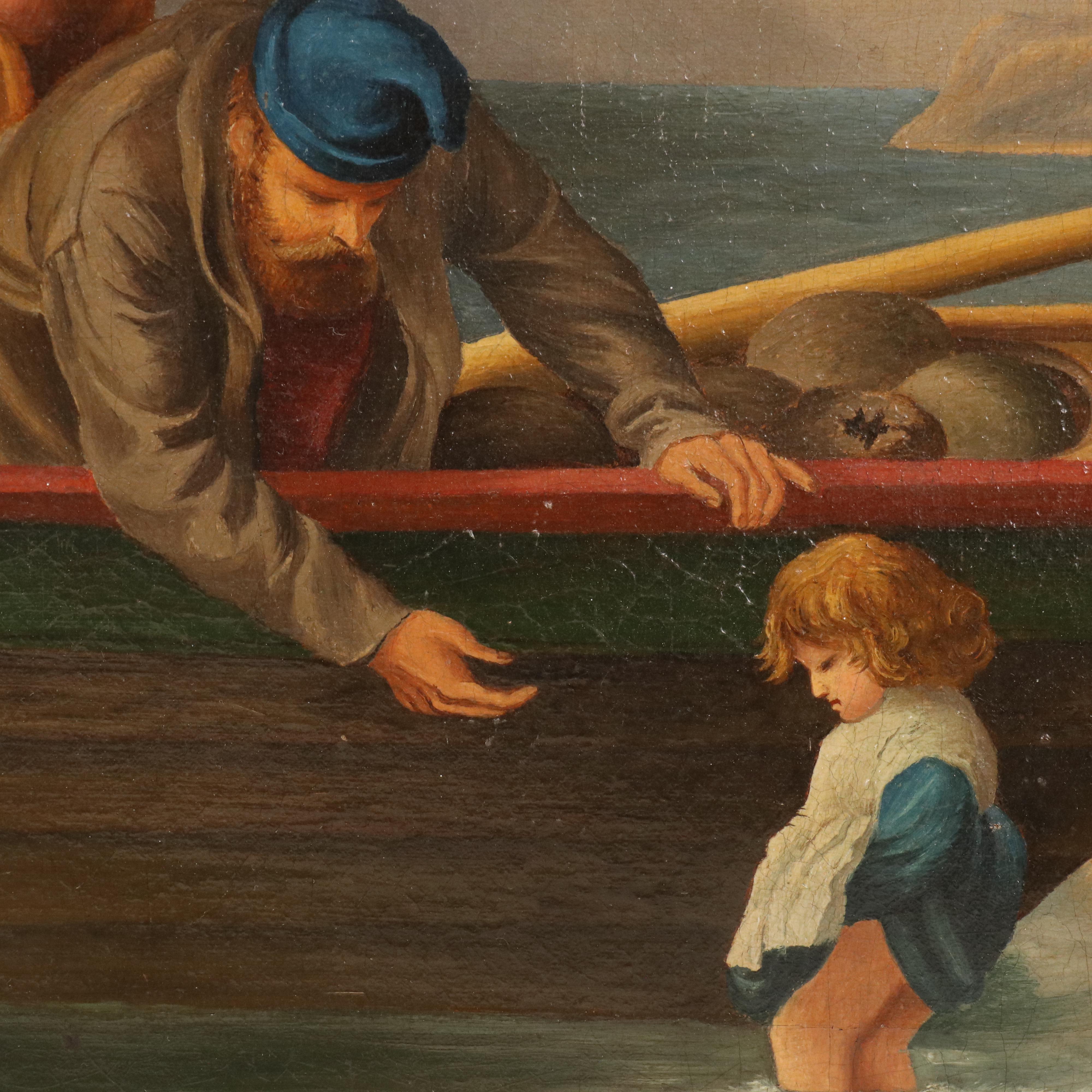 W. Birch Nautical Scene with Figures Oil Painting, 1876