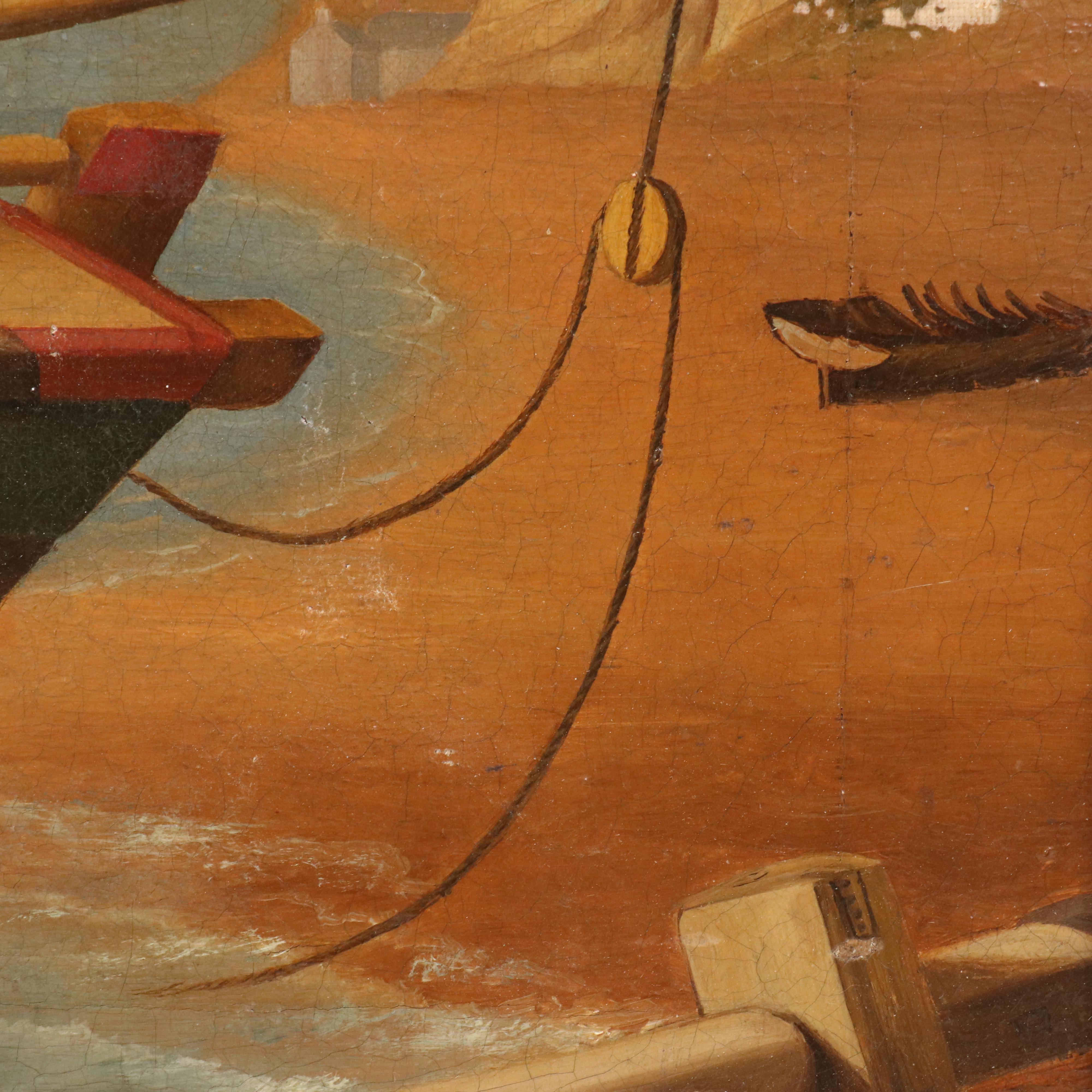 W. Birch Nautical Scene with Figures Oil Painting, 1876