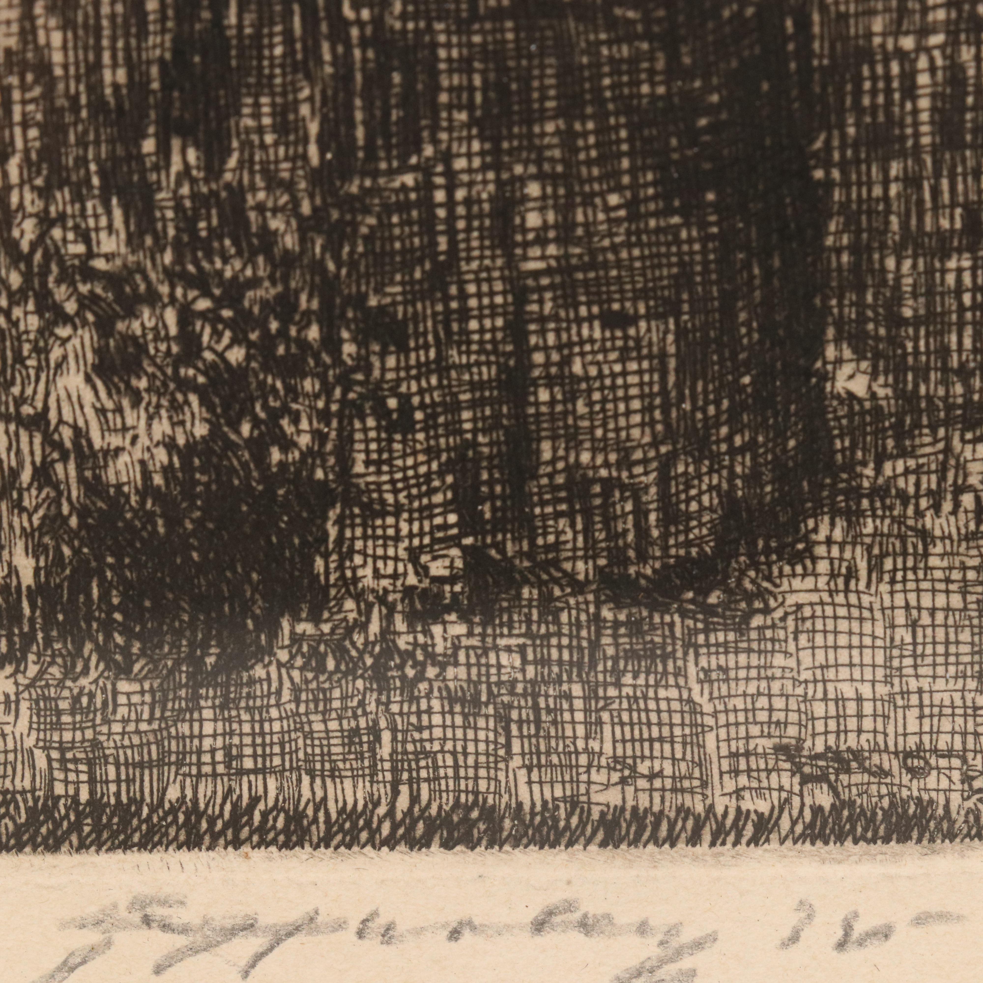 E.T. Hurley Etching of Crucifixion Scene, 1935