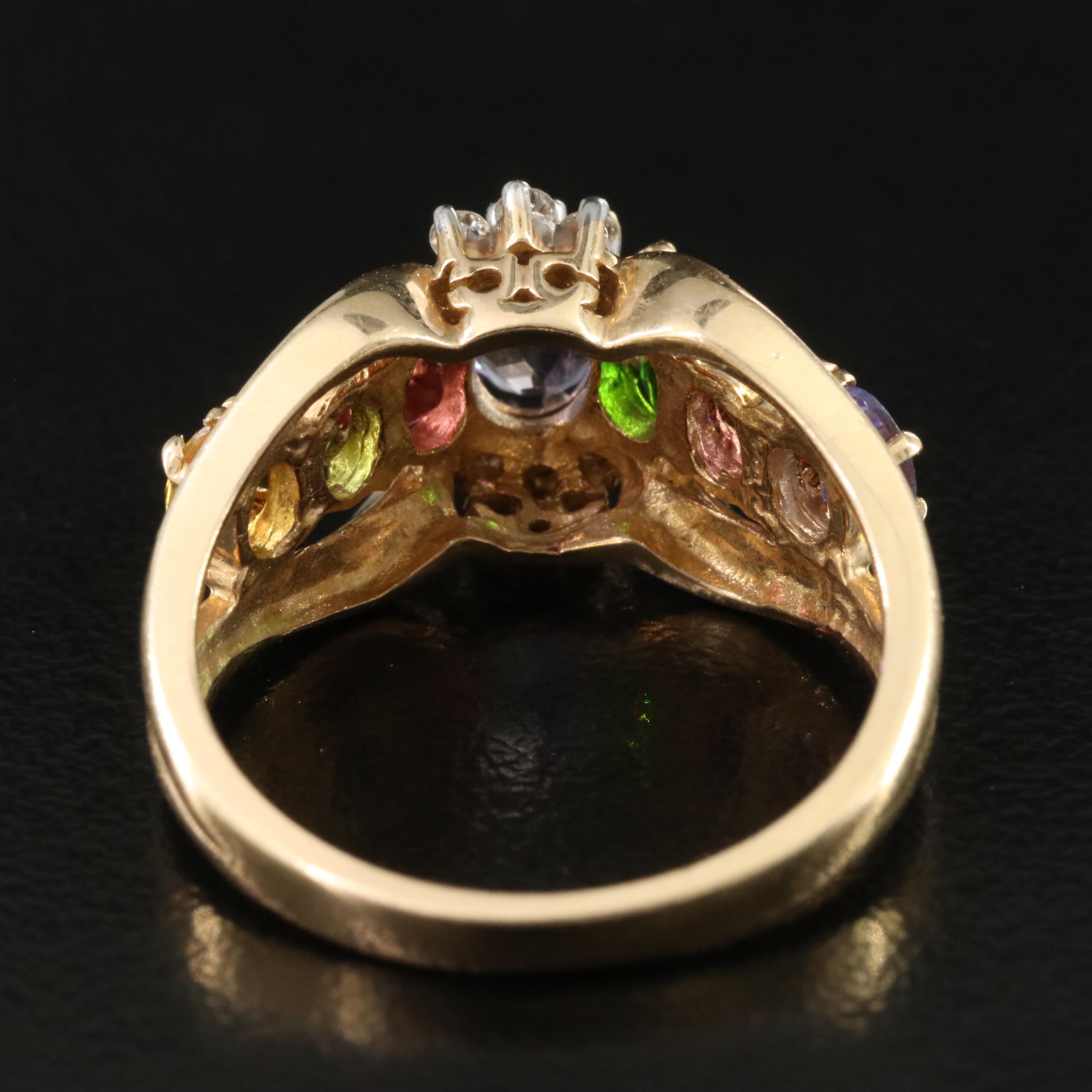 14K Multi Gemstone and Diamond Ring Featuring Tanzanite, Tourmaline, and Citrine