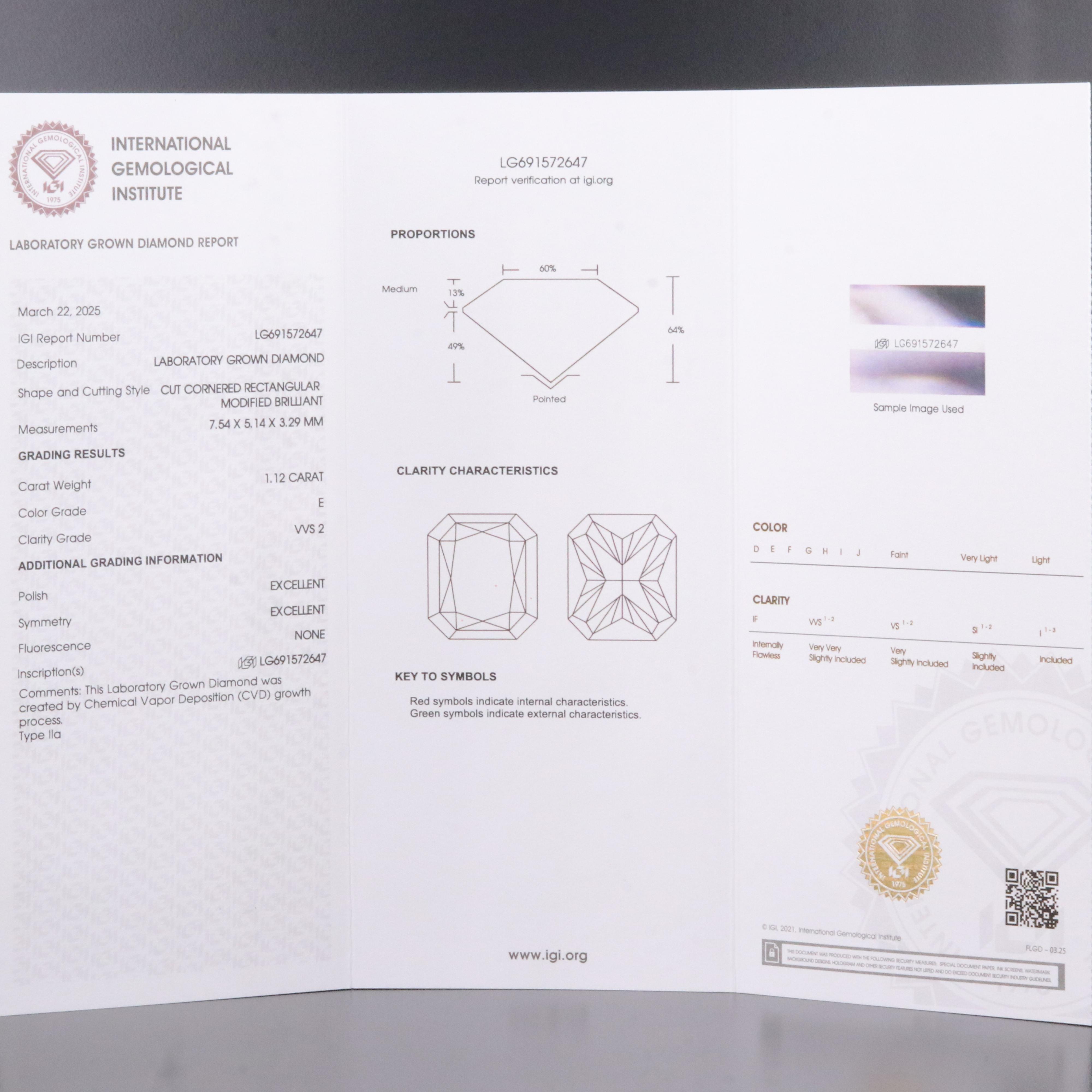 14K 1.12 CT Lab Grown Diamond Solitaire Ring with IGI Report