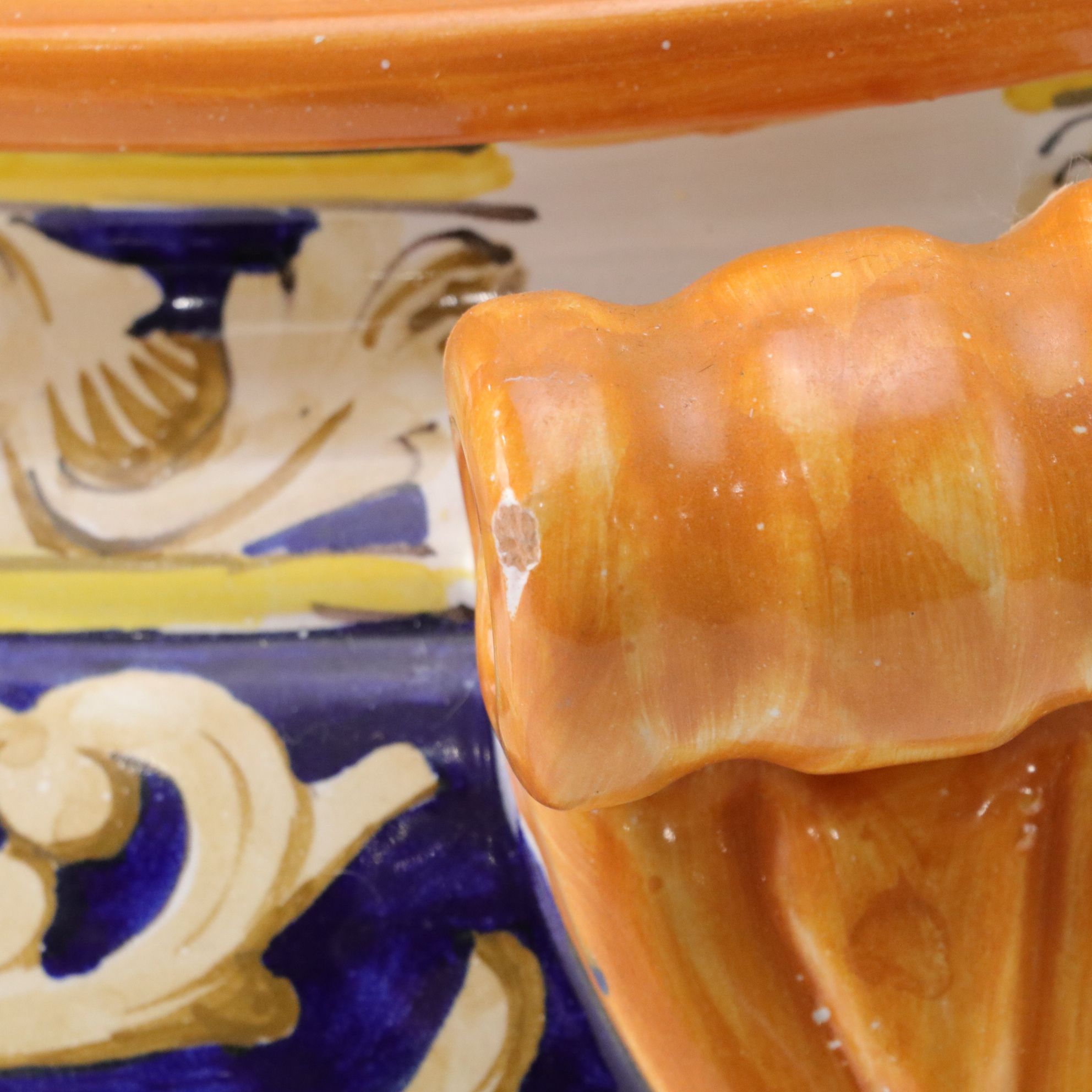 Italian-Made Footed Jardiniere Features Scroll Handles and Angel Motif