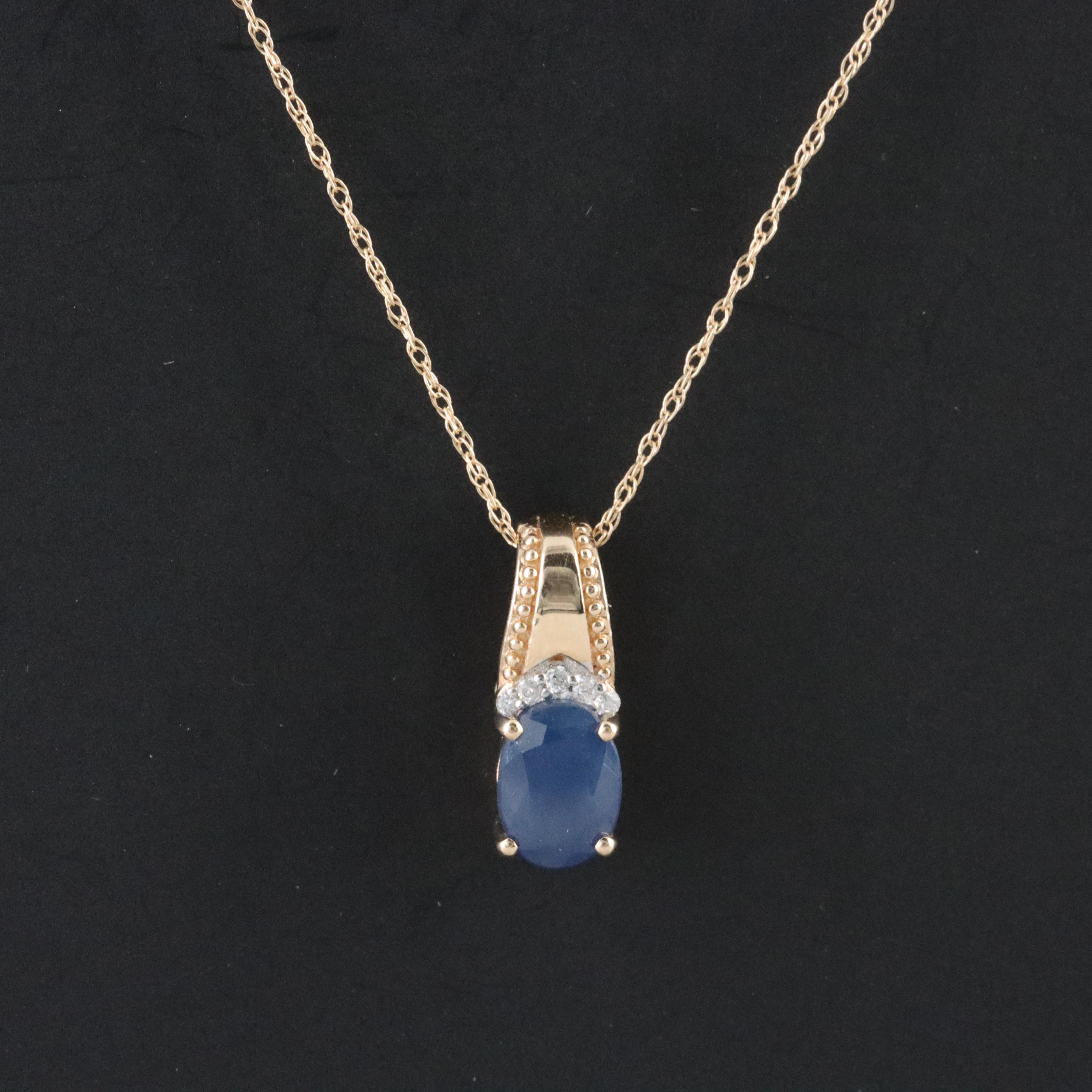 10K Sapphire and Diamond Pendant Necklace