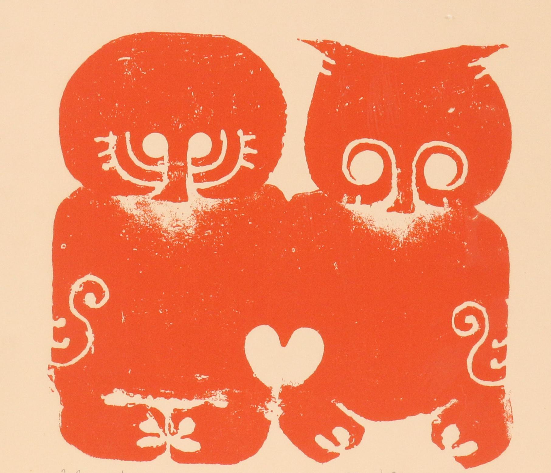 Albert Leon Wilson Woodcut "Loving Couple," 1972