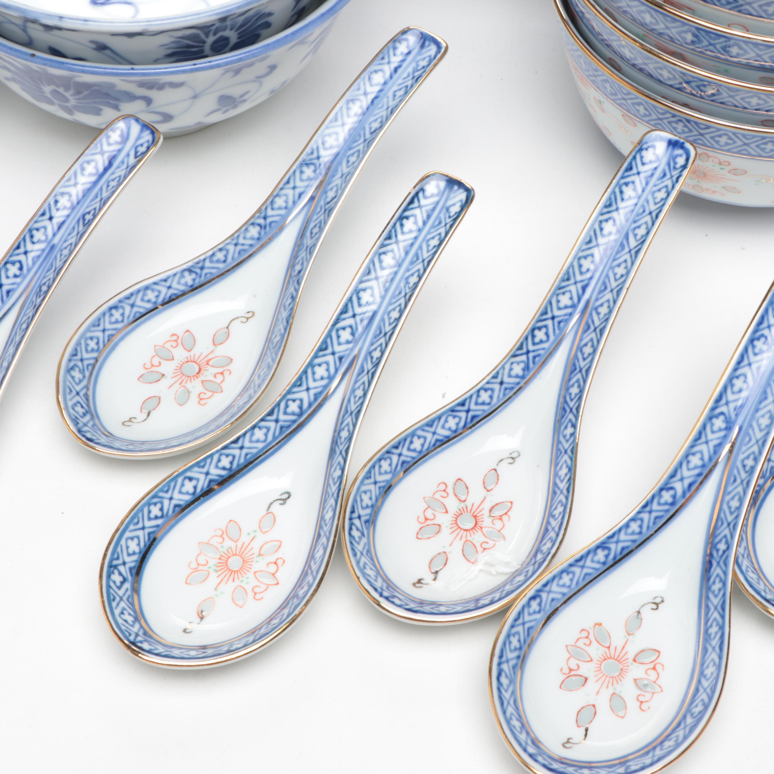 Chinese Porcelain Rice Grain with Other Soup Bowls and Spoons