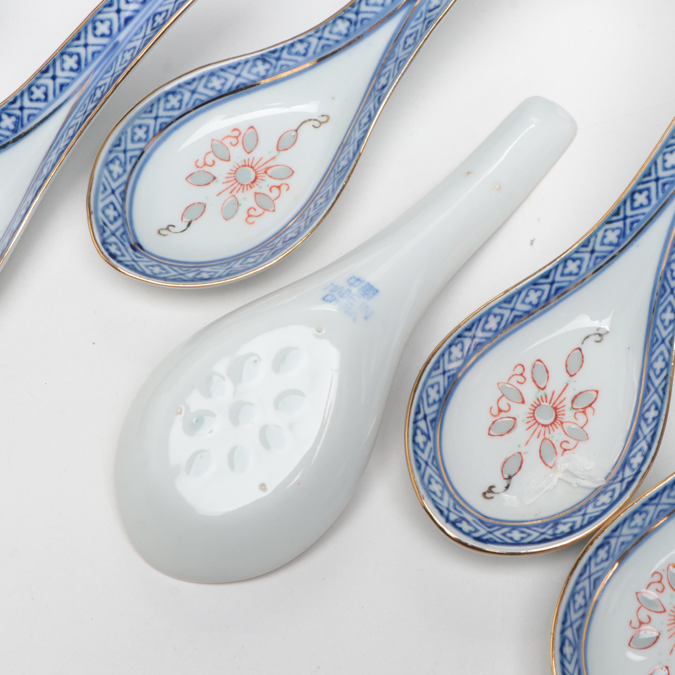 Chinese Porcelain Rice Grain with Other Soup Bowls and Spoons