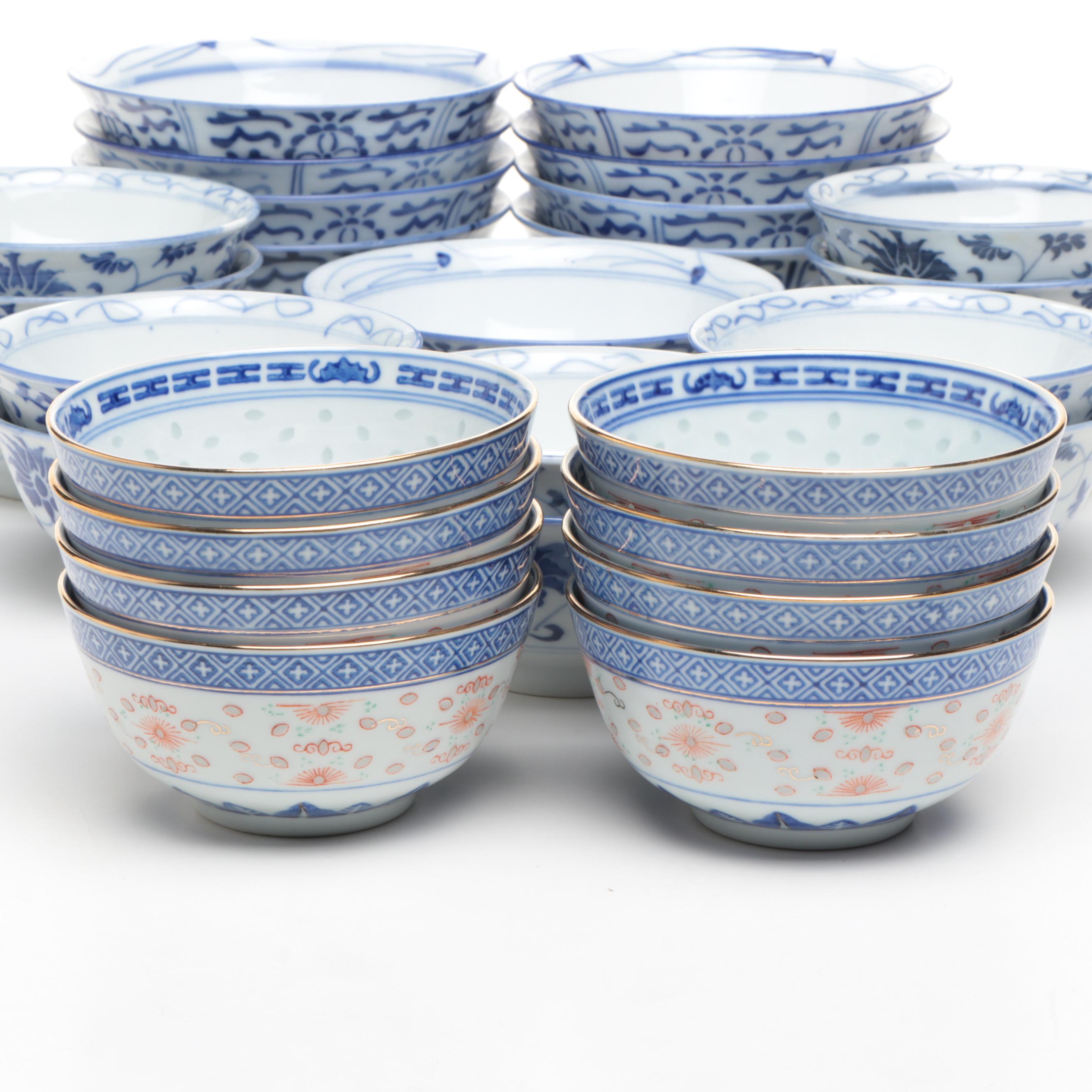 Chinese Porcelain Rice Grain with Other Soup Bowls and Spoons