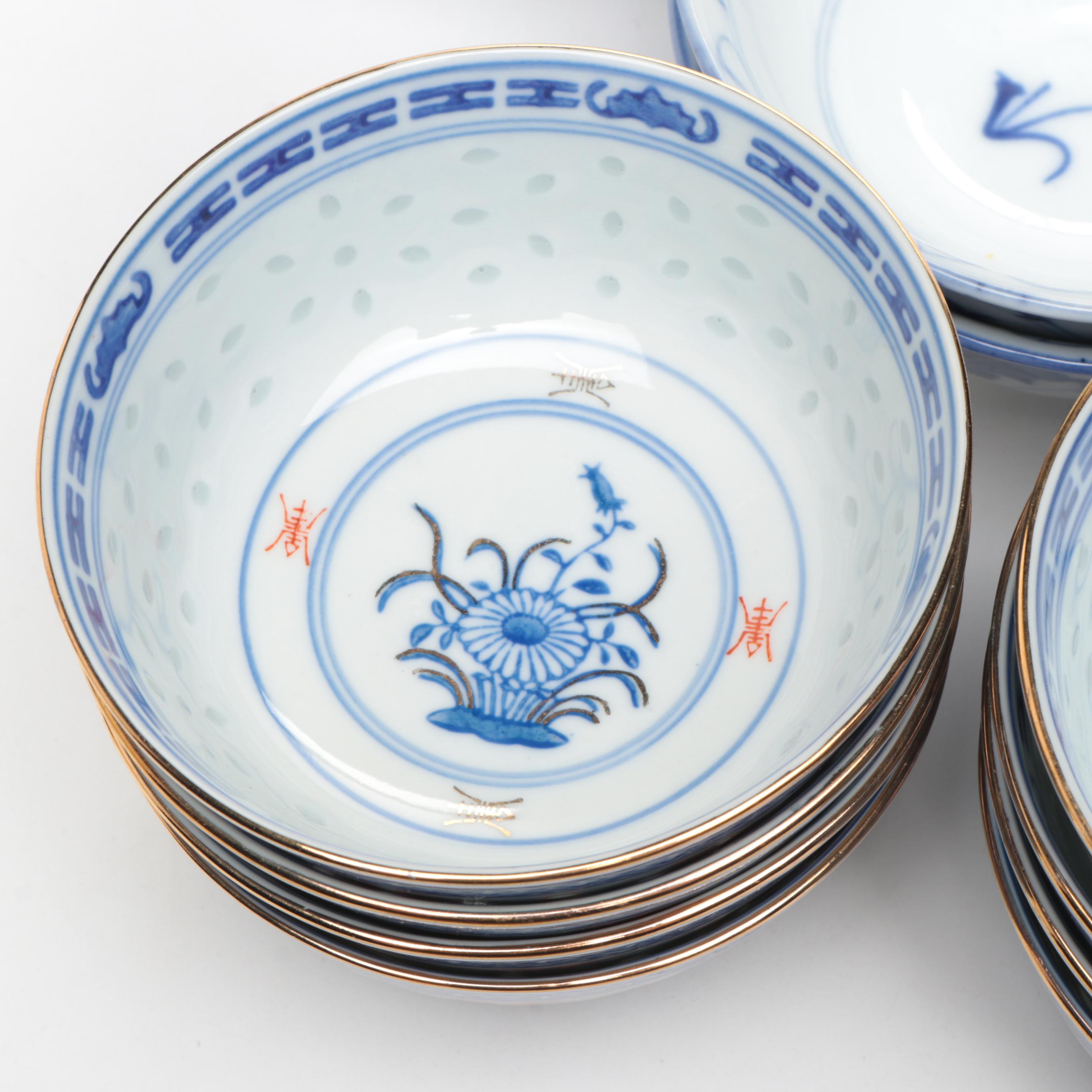 Chinese Porcelain Rice Grain with Other Soup Bowls and Spoons