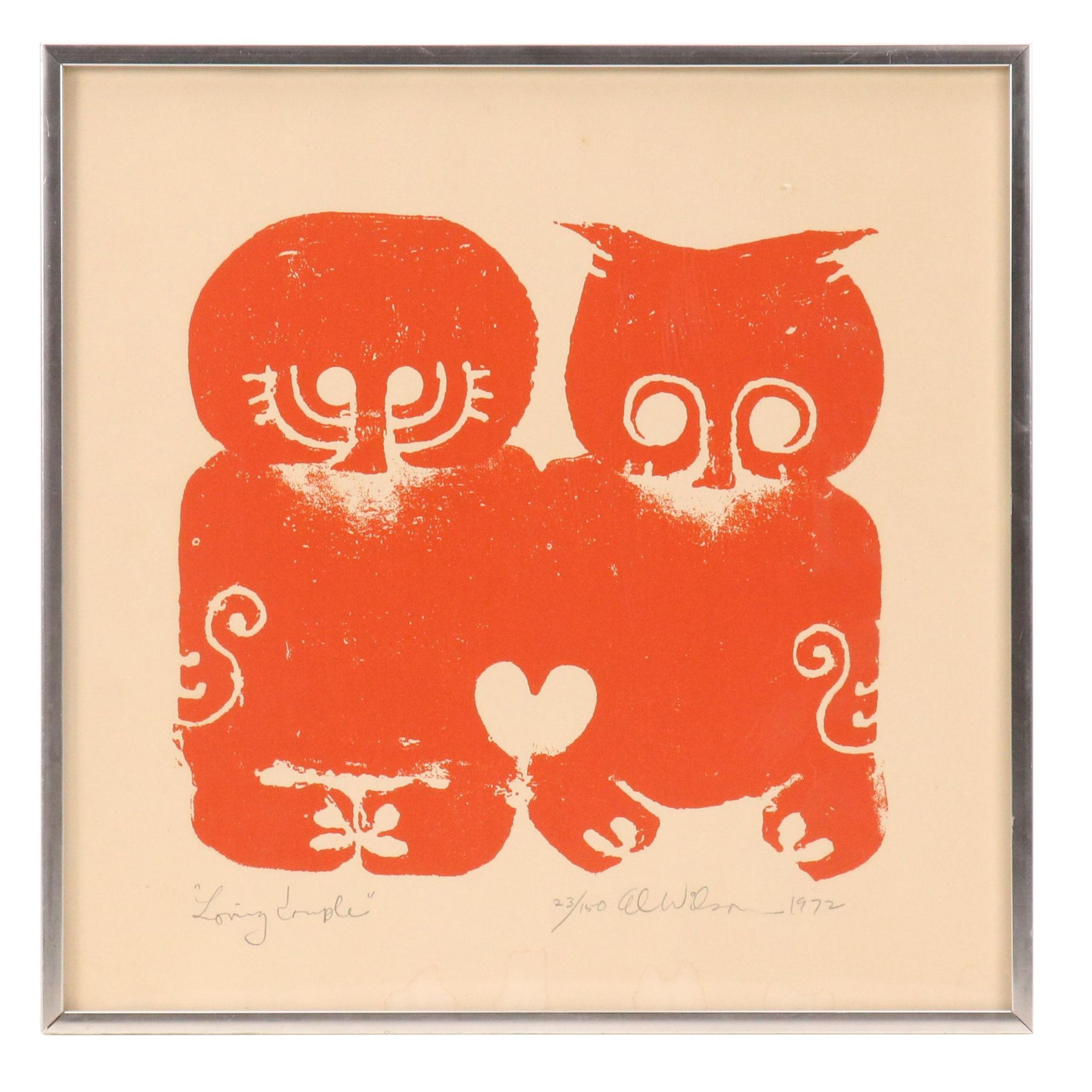 Albert Leon Wilson Woodcut "Loving Couple," 1972