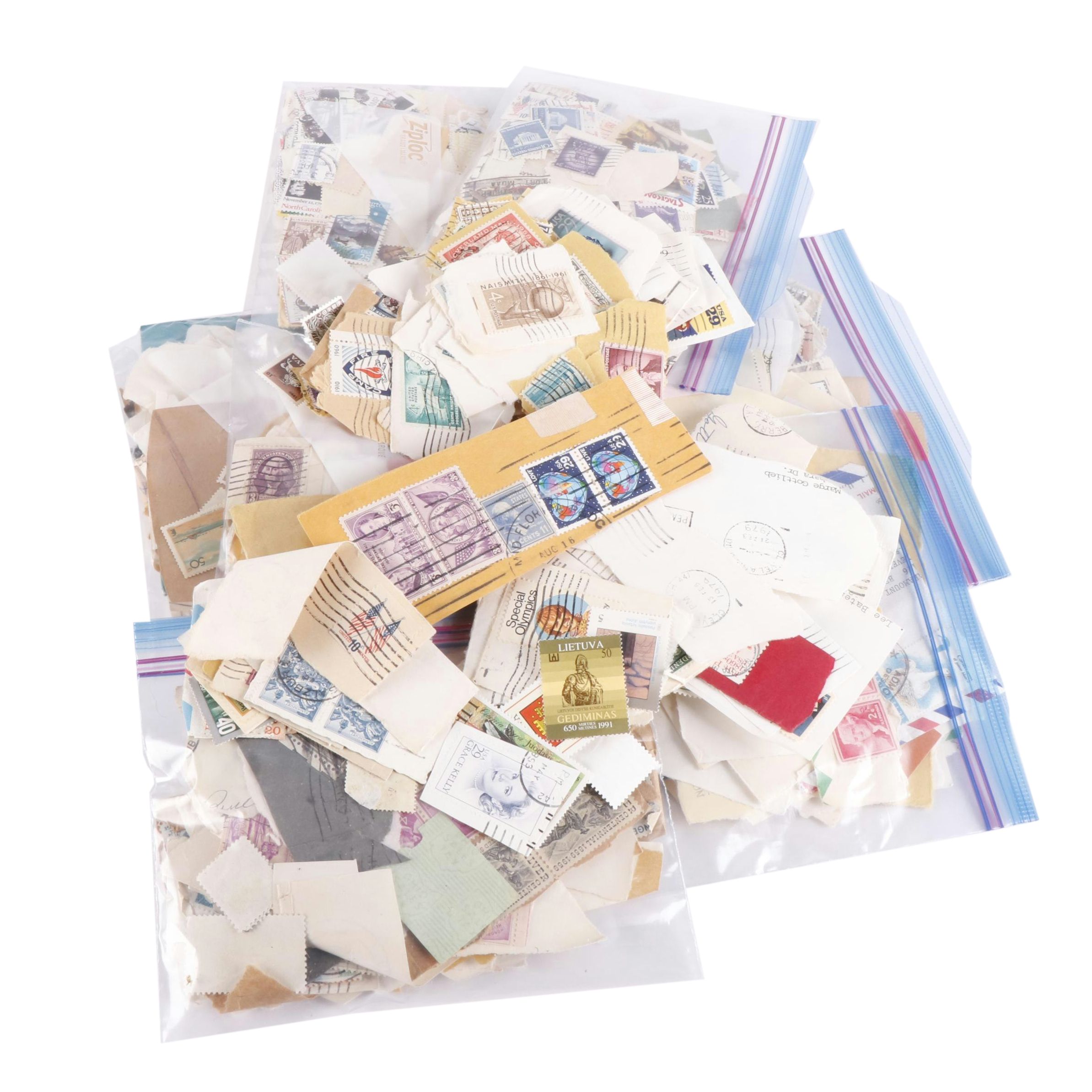 Large Group of Cut-Corner Postage Stamps and Loose Stamps, U.S. and World