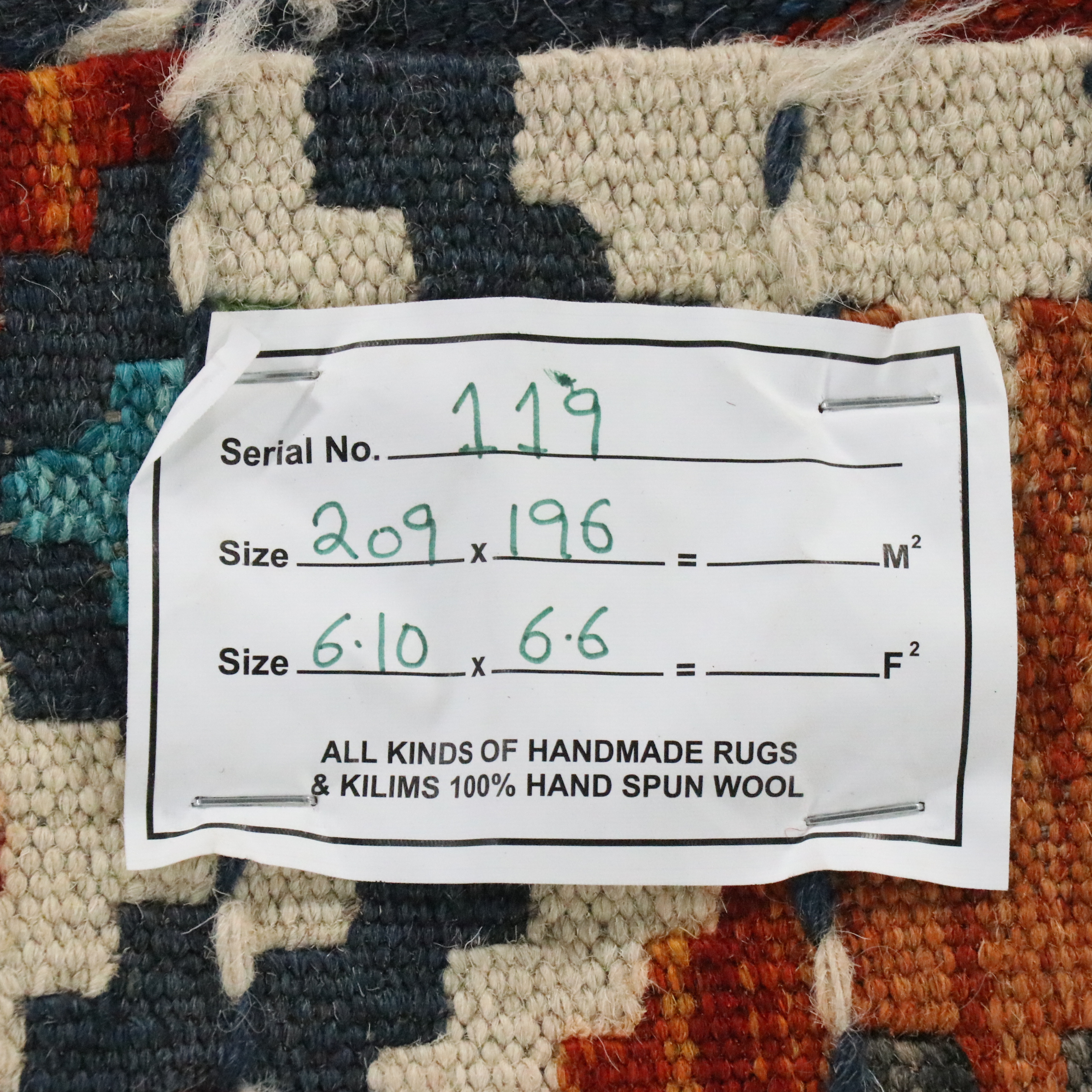 6'5 x 7'1 Handwoven Pakistani Kilim Area Rug