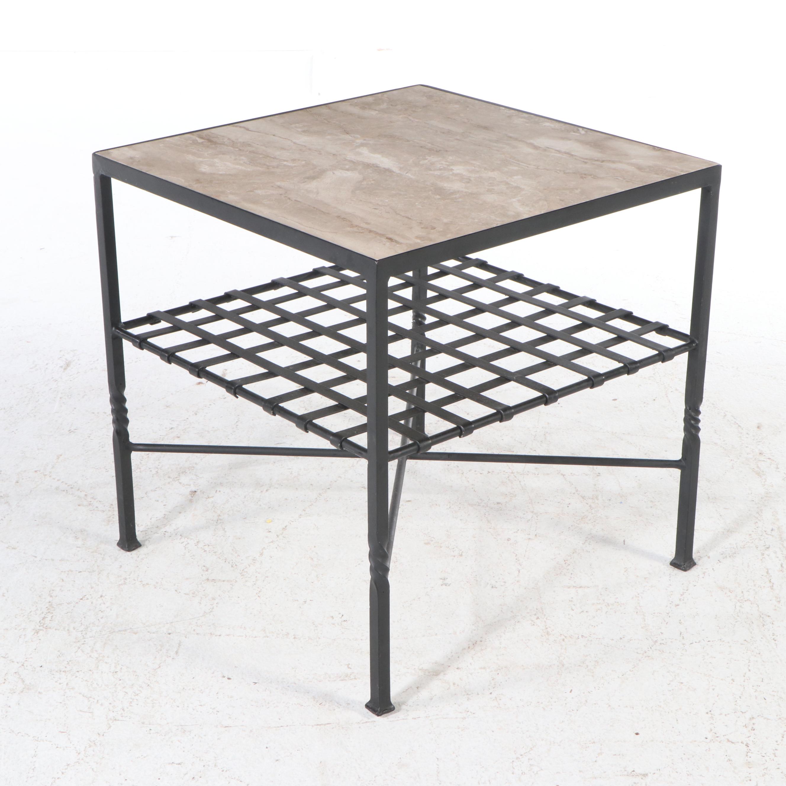 Stone Wrought Iron End Table