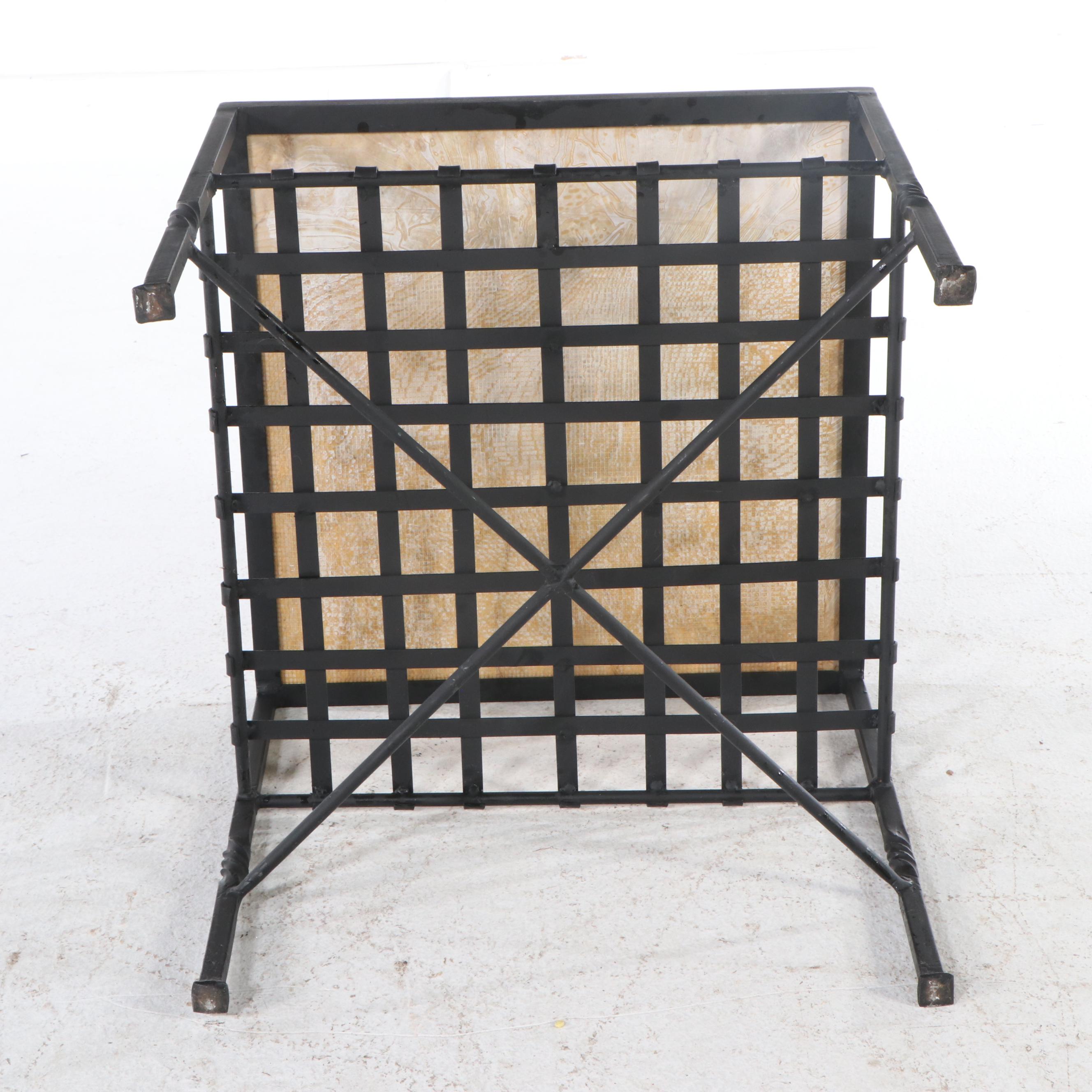 Stone Wrought Iron End Table