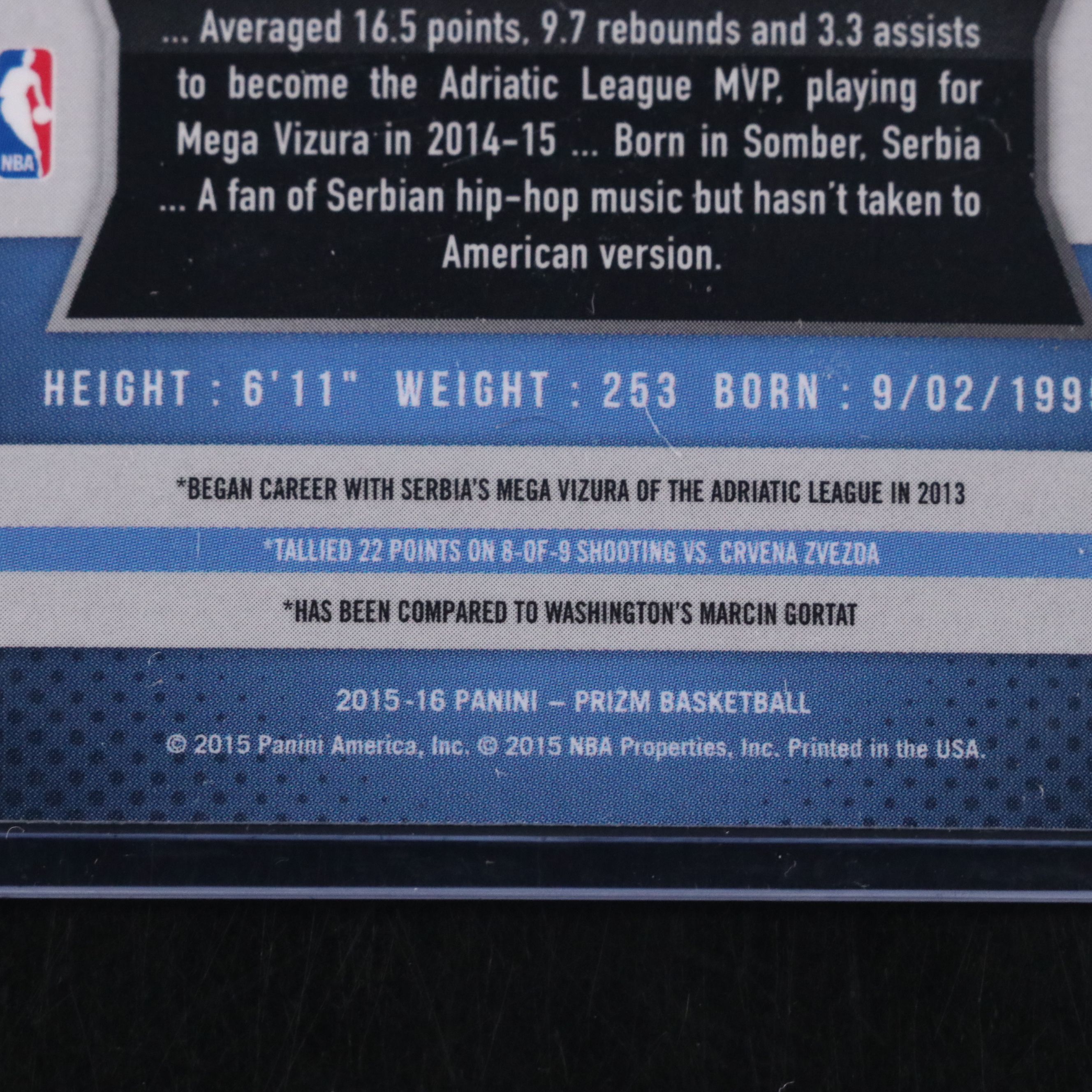 2015-16 Prizm Nikola Rookie Basketball Card