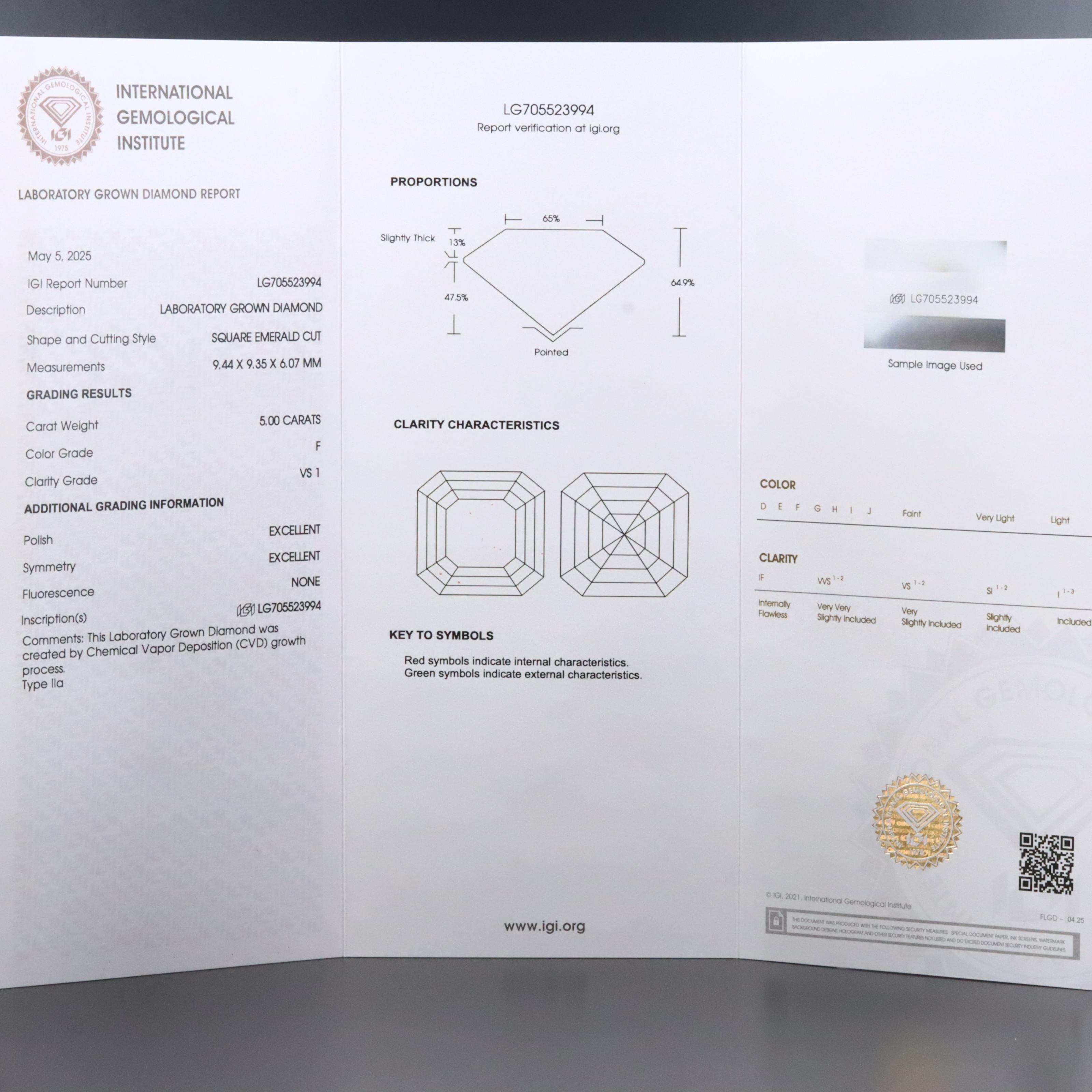 14K 5.00 CT Lab Grown Diamond Solitaire Ring with IGI Report