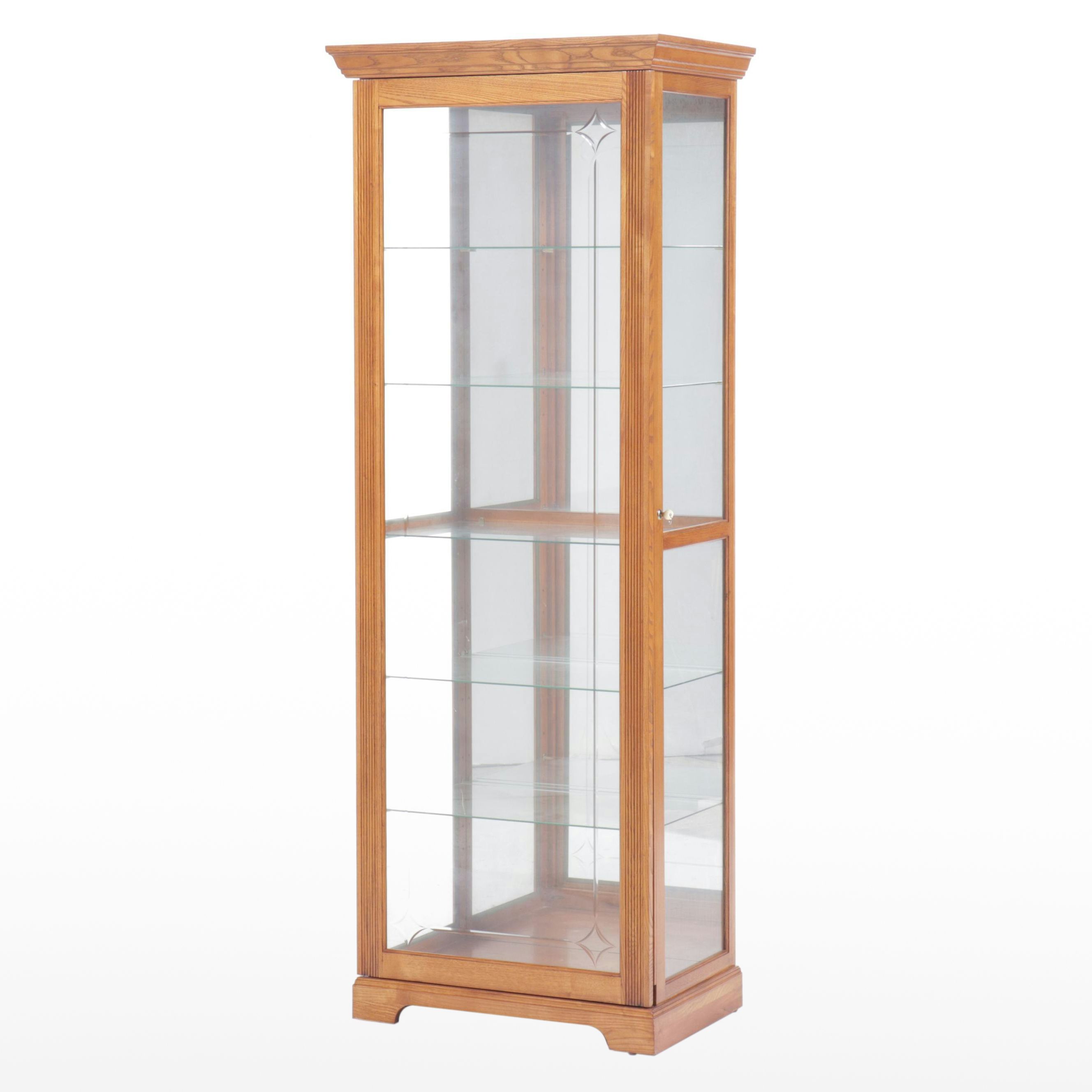 Pulaski Furniture Oak and Cut Glass Curio Cabinet