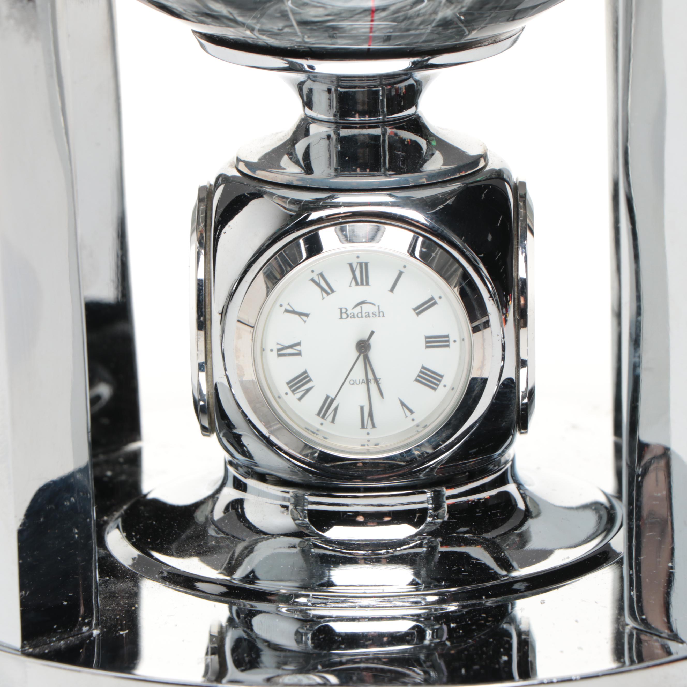 Contemporary Stone, Resin and Abalone Inlay Globe and Other Desk Clock