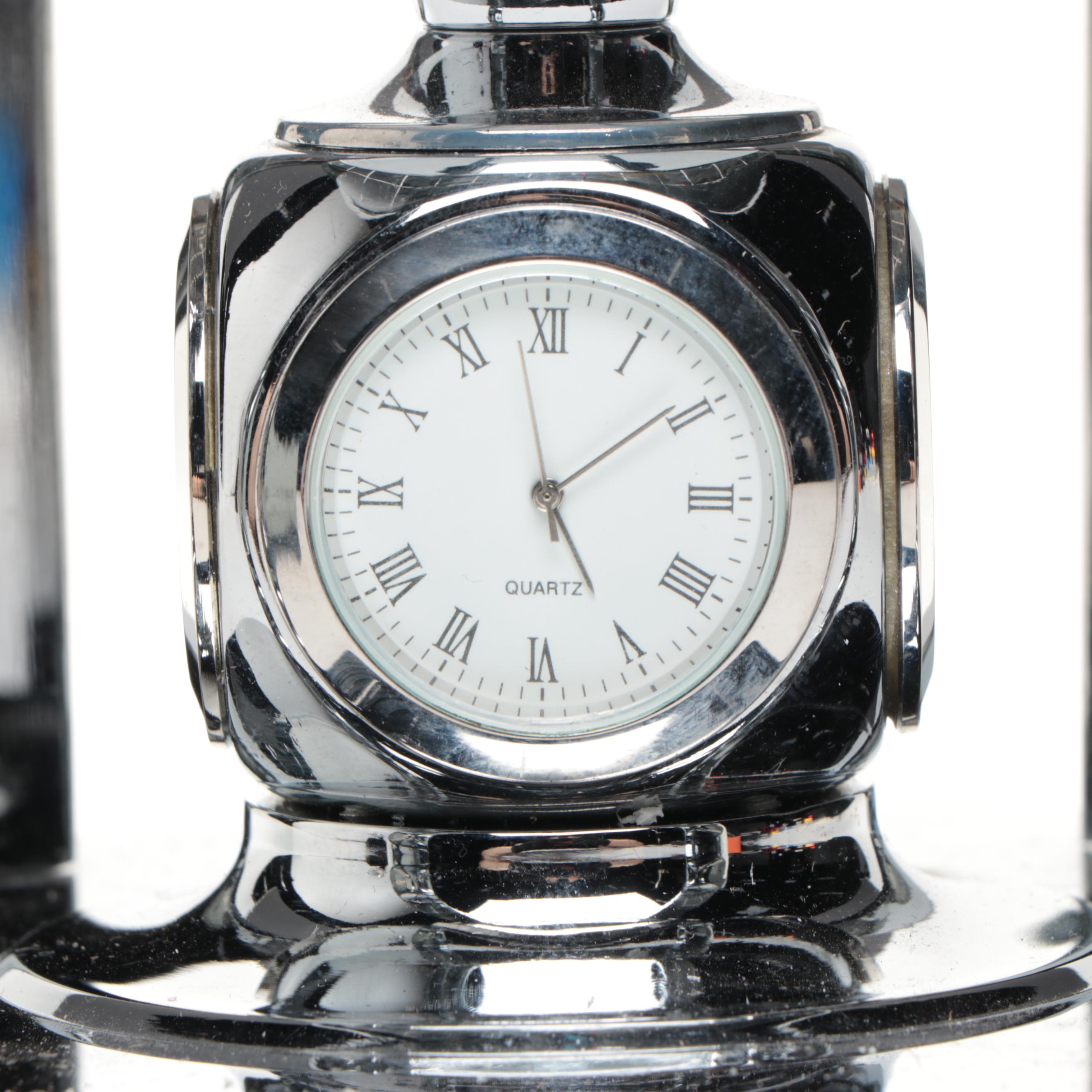 Contemporary Stone, Resin and Abalone Inlay Globe and Other Desk Clock