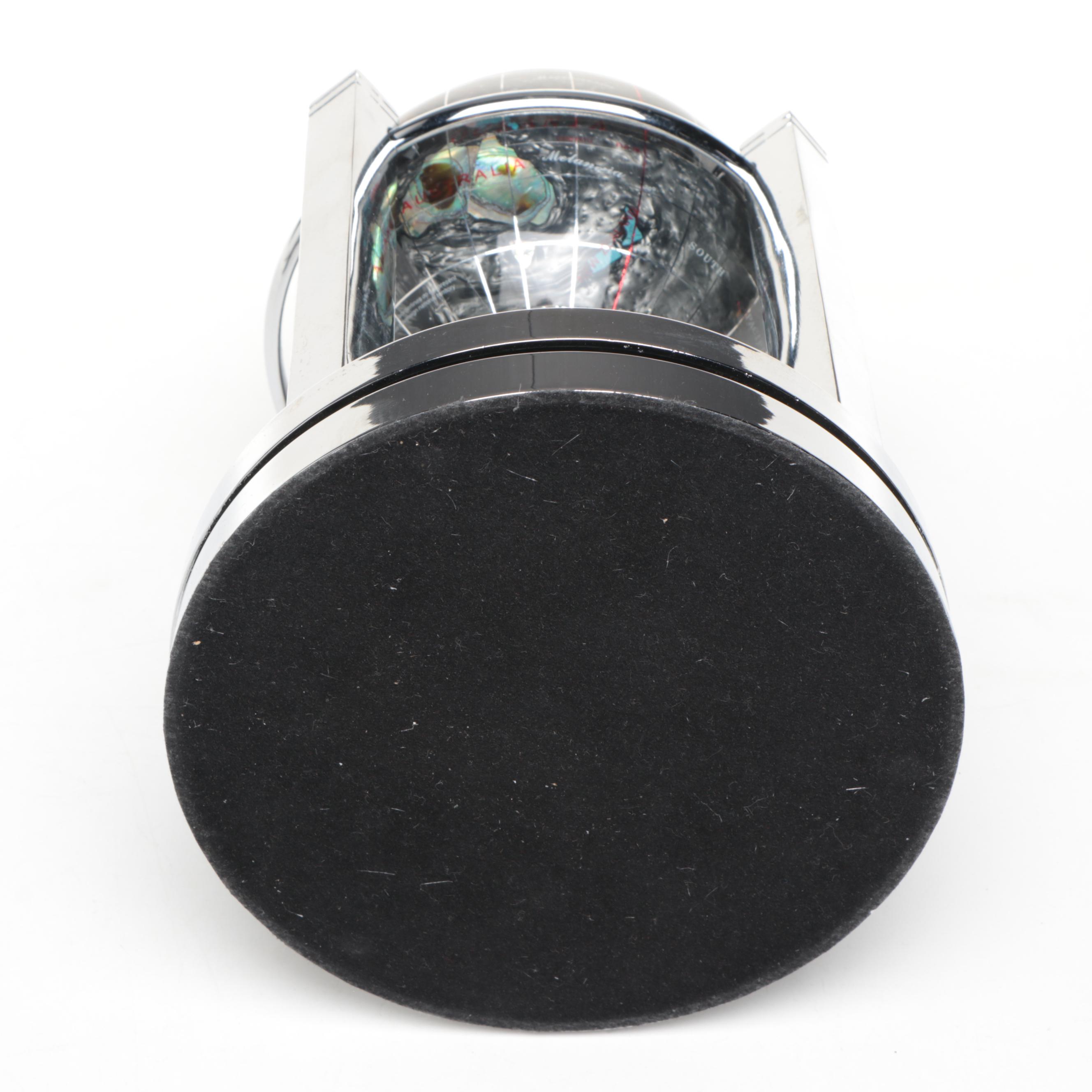 Contemporary Stone, Resin and Abalone Inlay Globe and Other Desk Clock