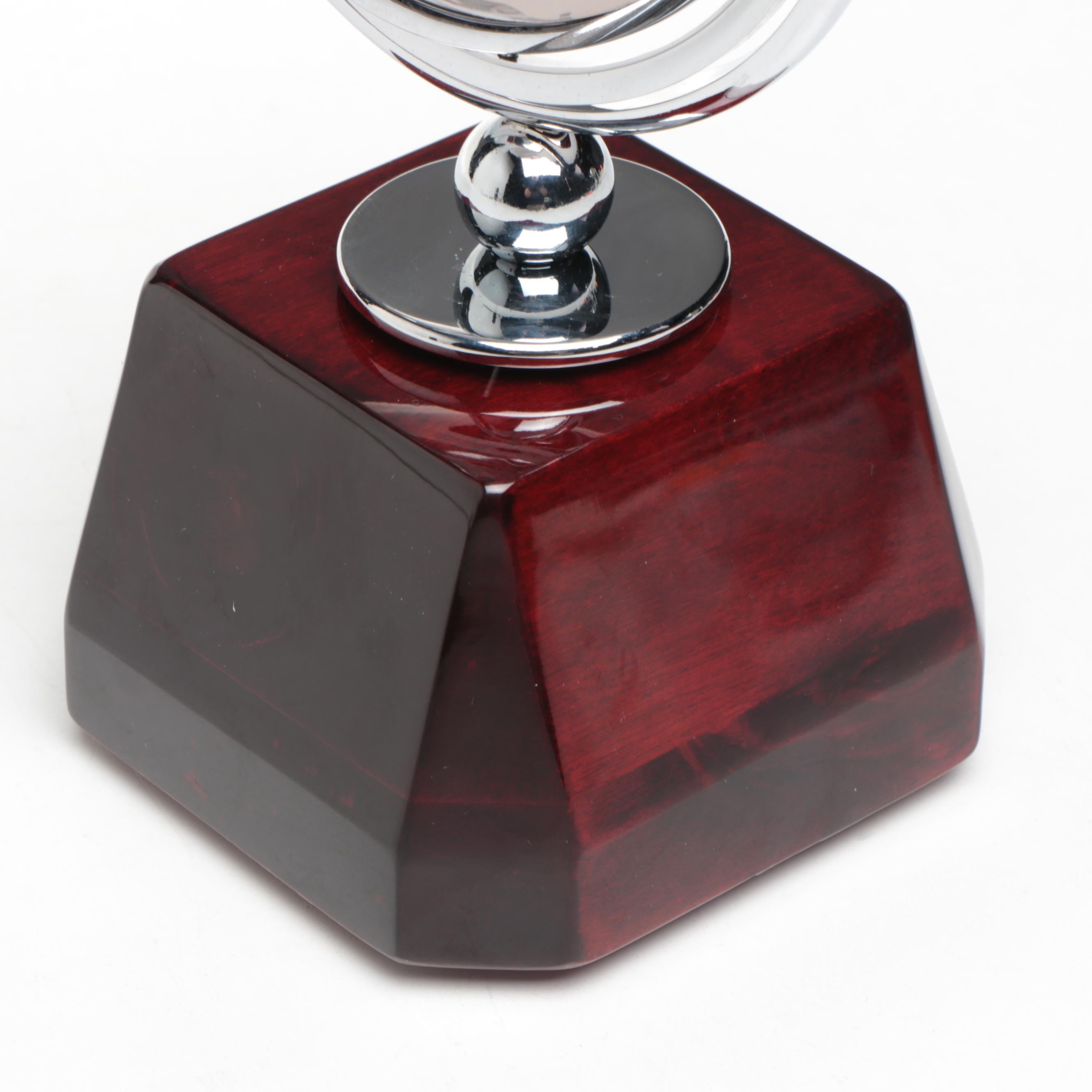 Contemporary Stone, Resin and Abalone Inlay Globe and Other Desk Clock