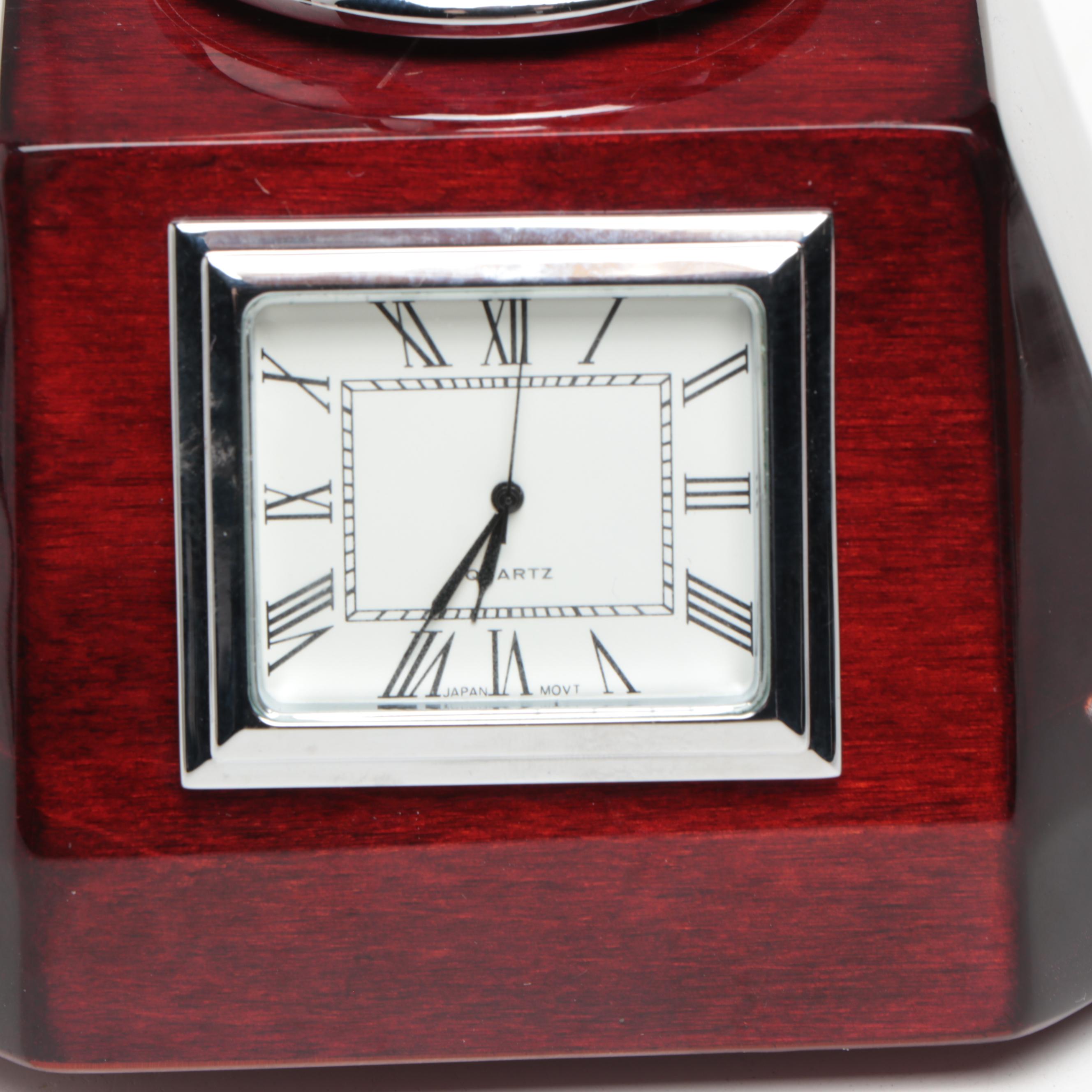 Contemporary Stone, Resin and Abalone Inlay Globe and Other Desk Clock