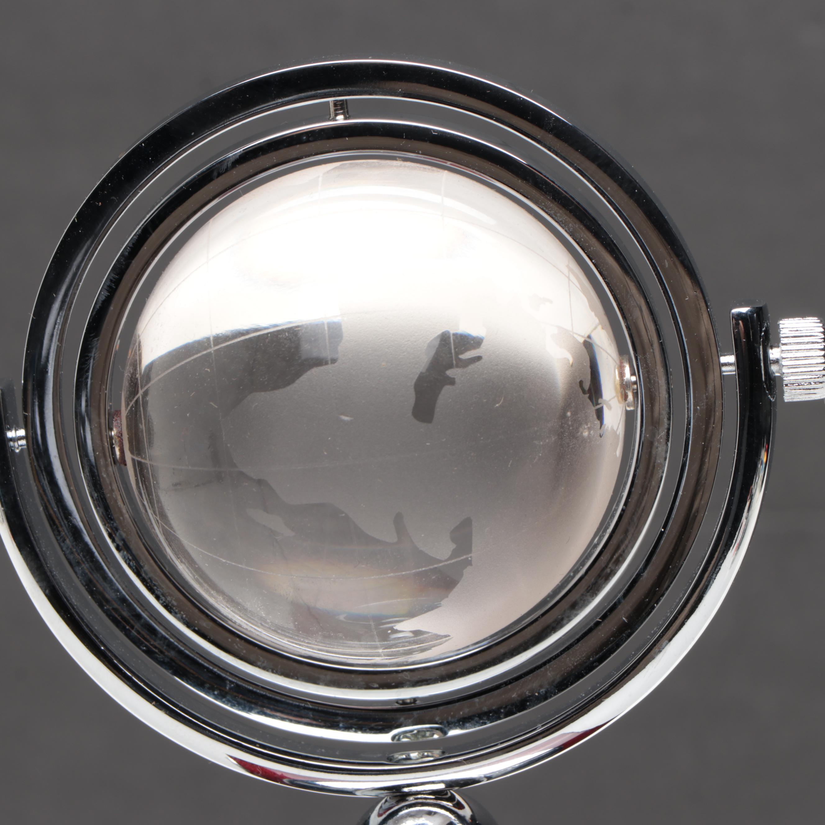 Contemporary Stone, Resin and Abalone Inlay Globe and Other Desk Clock