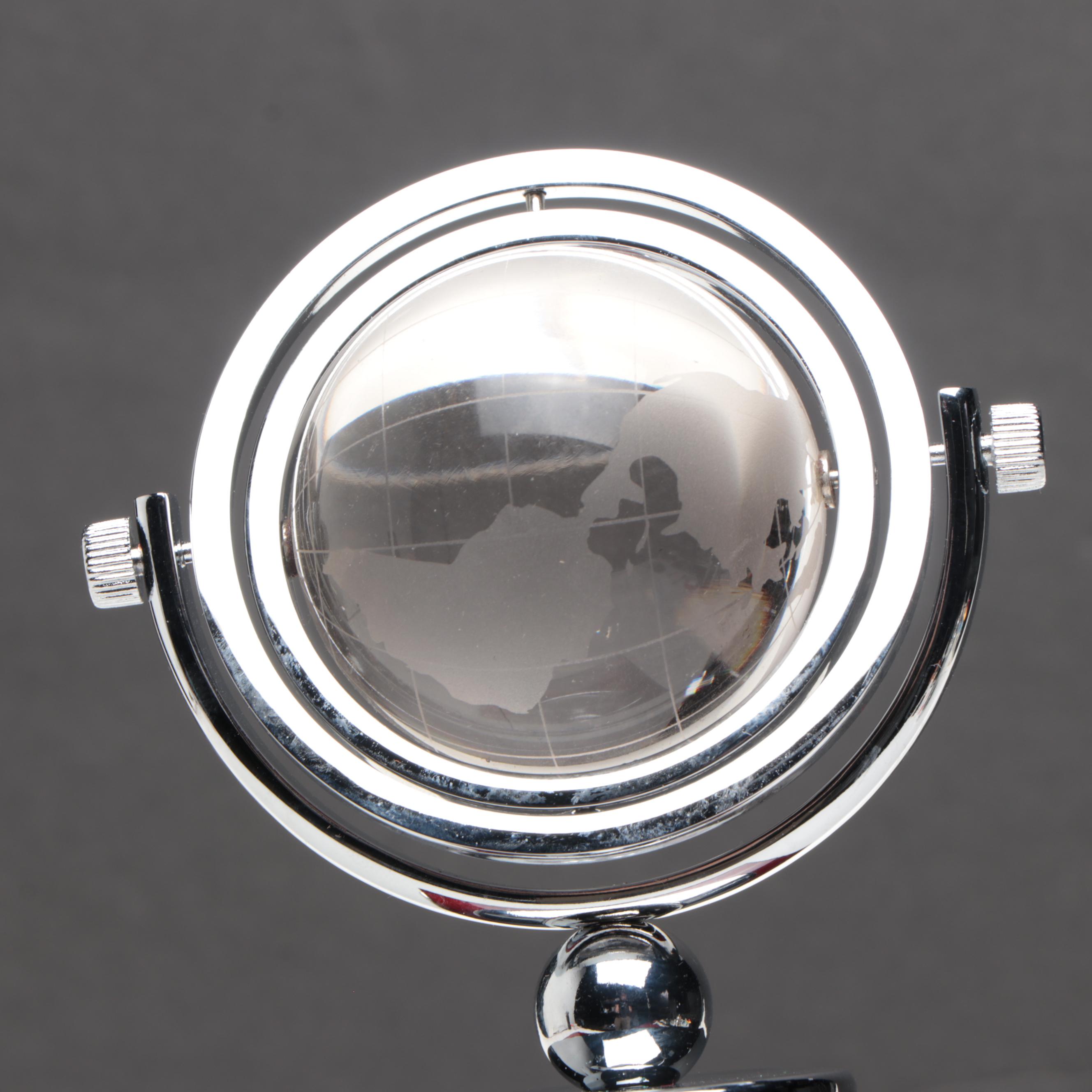 Contemporary Stone, Resin and Abalone Inlay Globe and Other Desk Clock