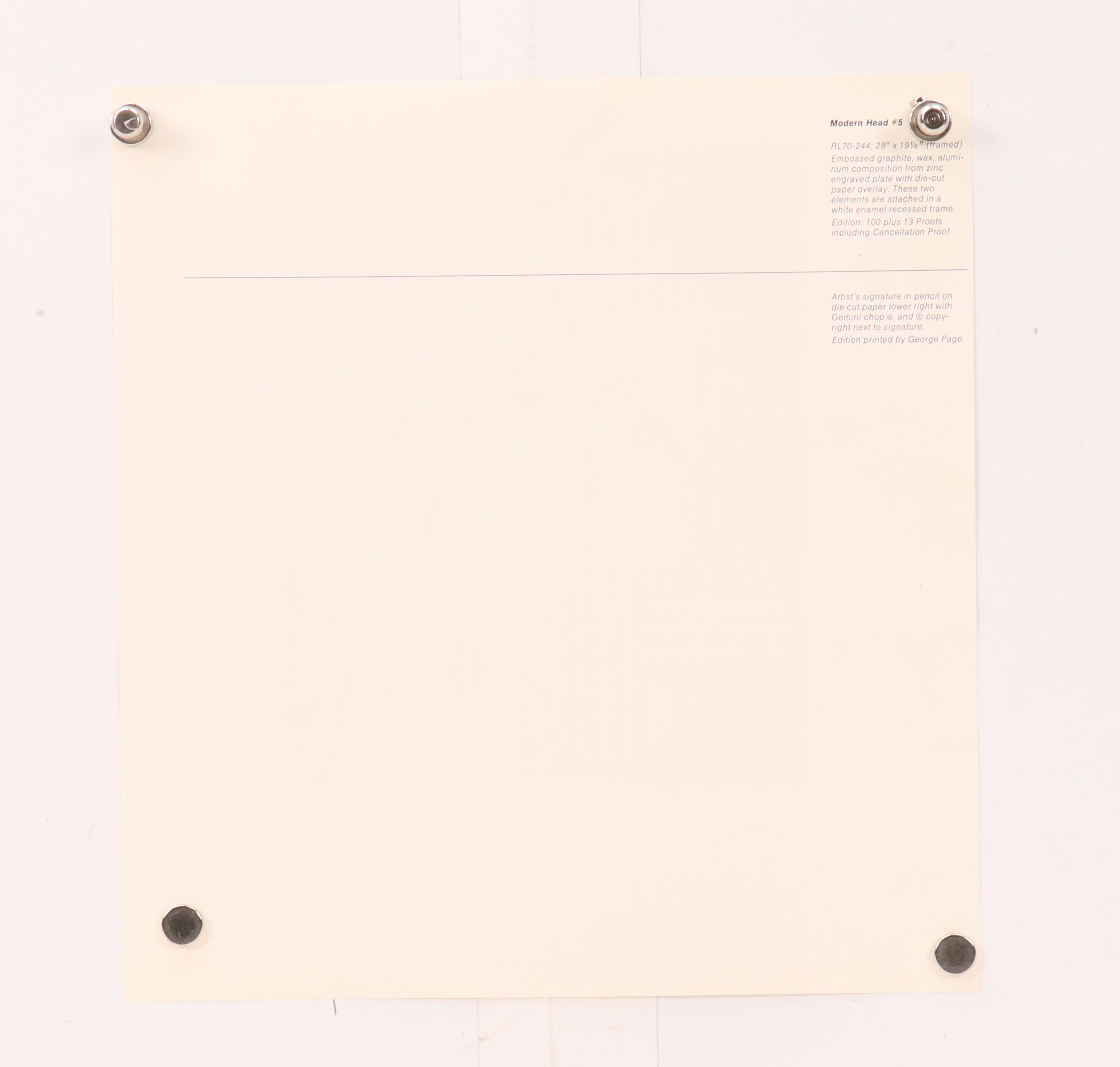 Offset Lithograph "Modern Head" After Roy Lichtenstein