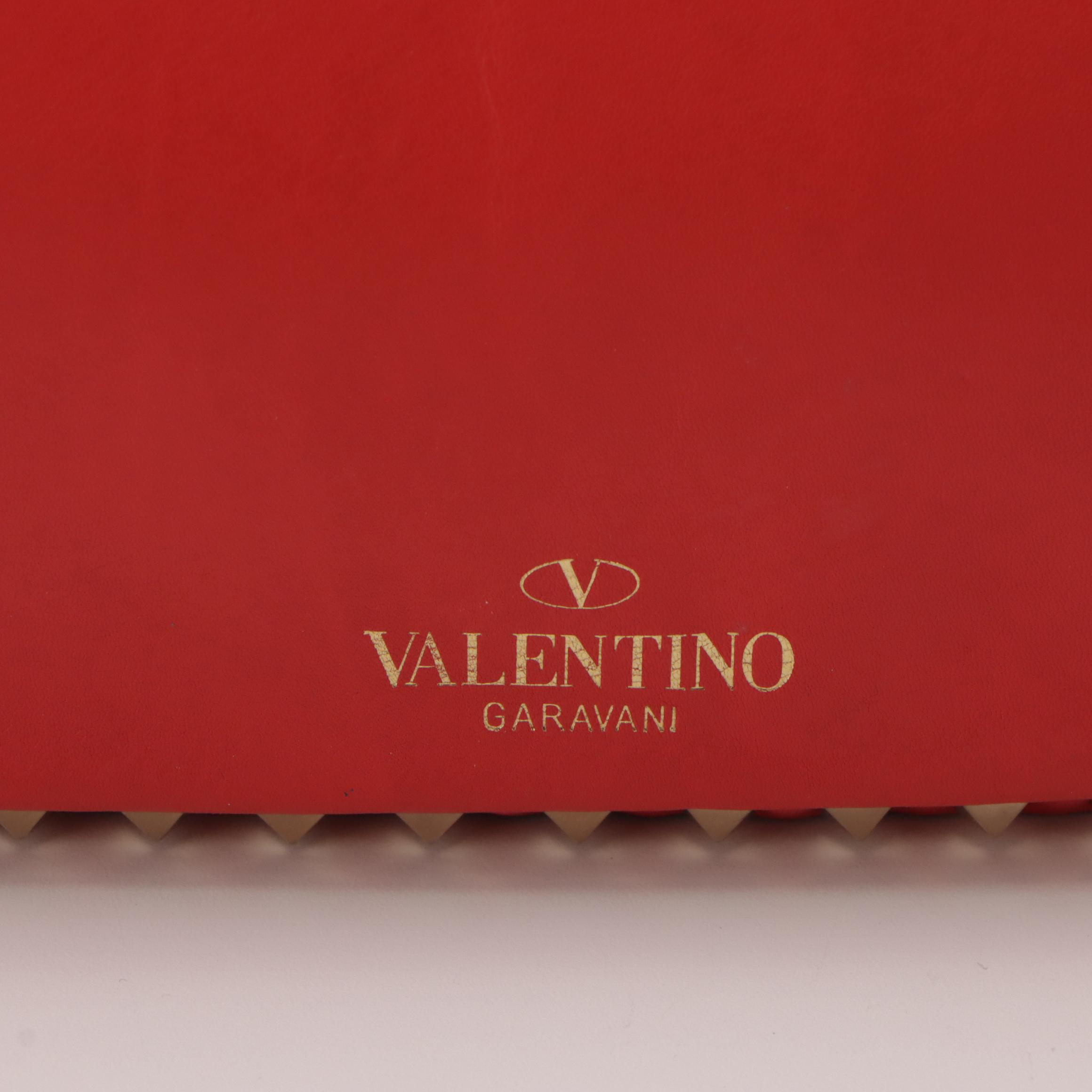 Valentino Garavani Rockstud Red Vitello Leather Medium Two-Way Tote