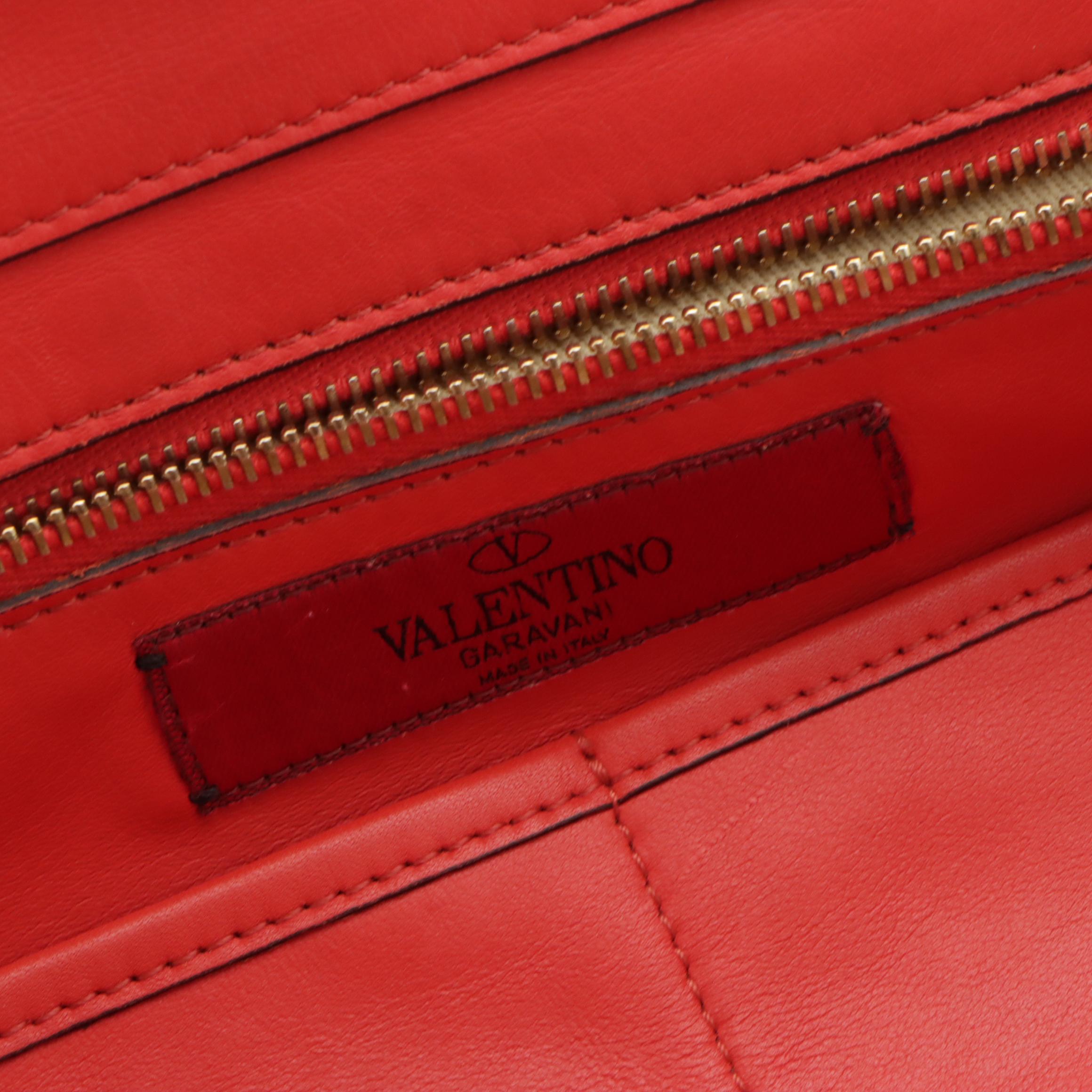 Valentino Garavani Rockstud Red Vitello Leather Medium Two-Way Tote