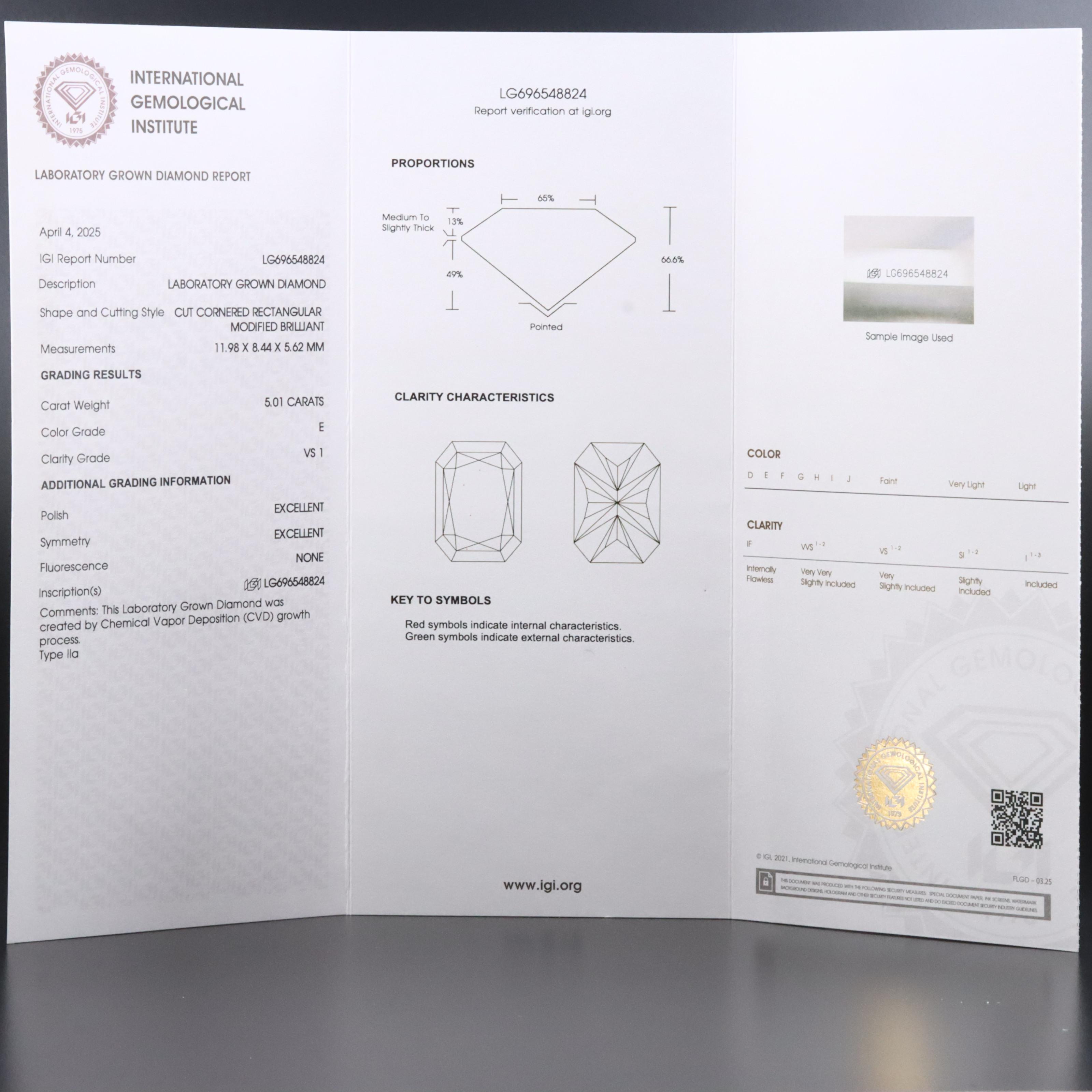 18K 5.24 CTW Lab Grown Diamond Ring with IGI Report