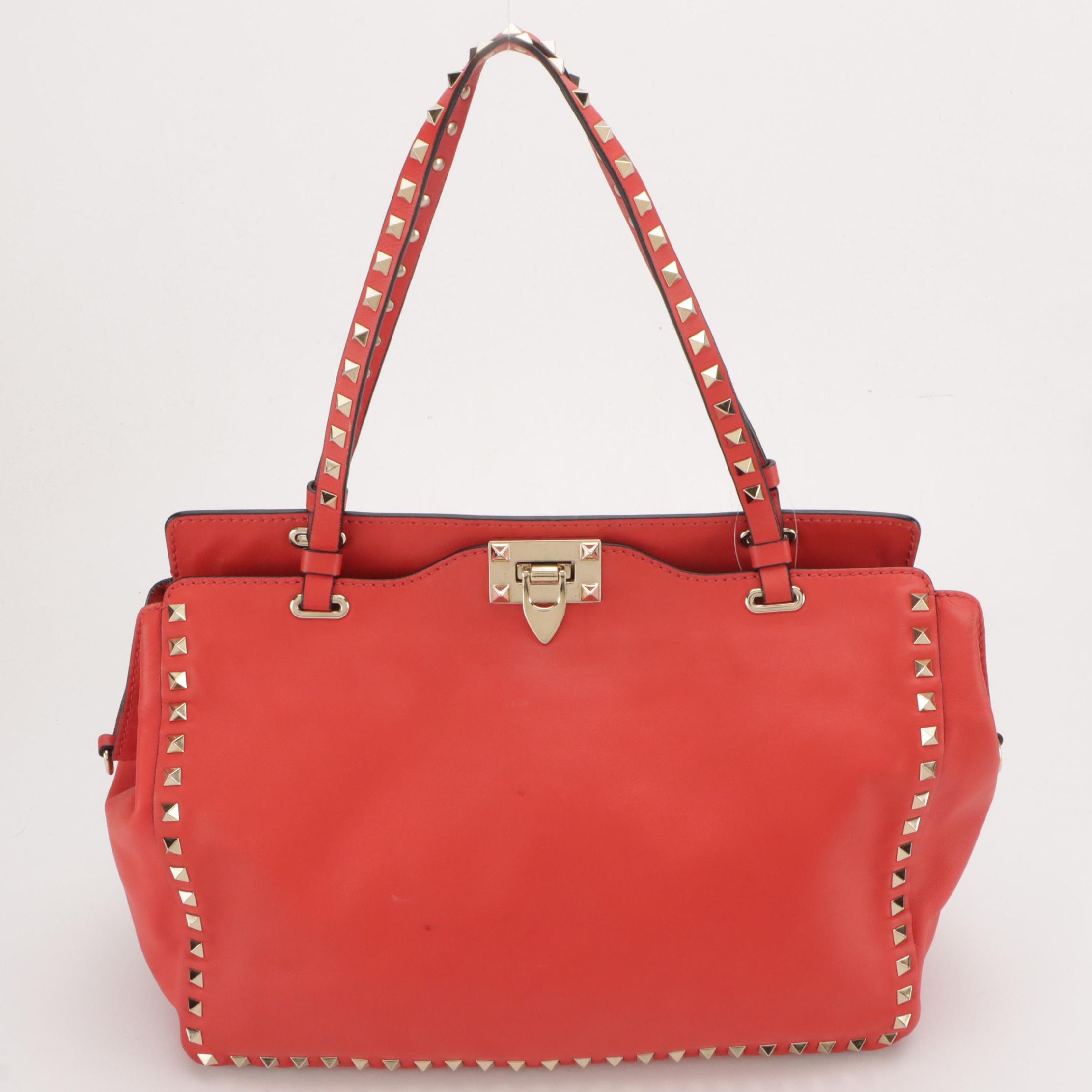 Valentino Garavani Rockstud Red Vitello Leather Medium Two-Way Tote