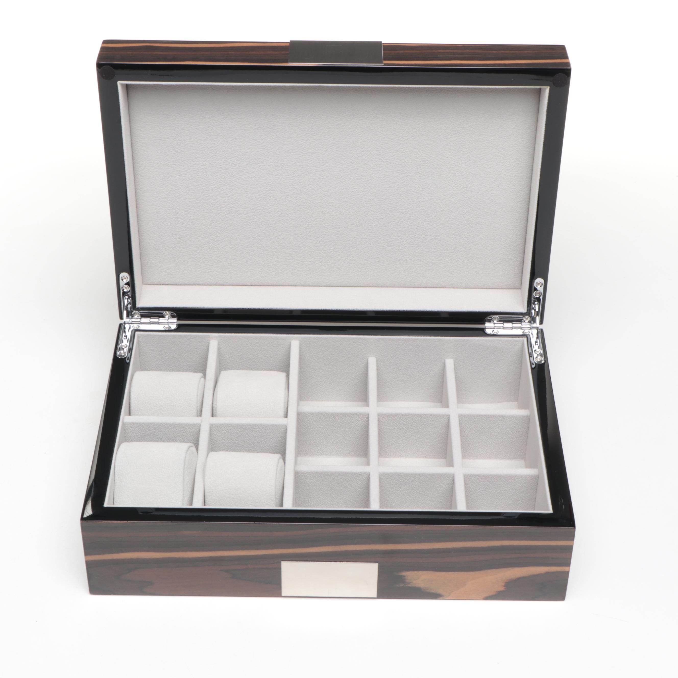 Bey Berk Faux Ebony Wood Laminate Jewelry Box with Monogram