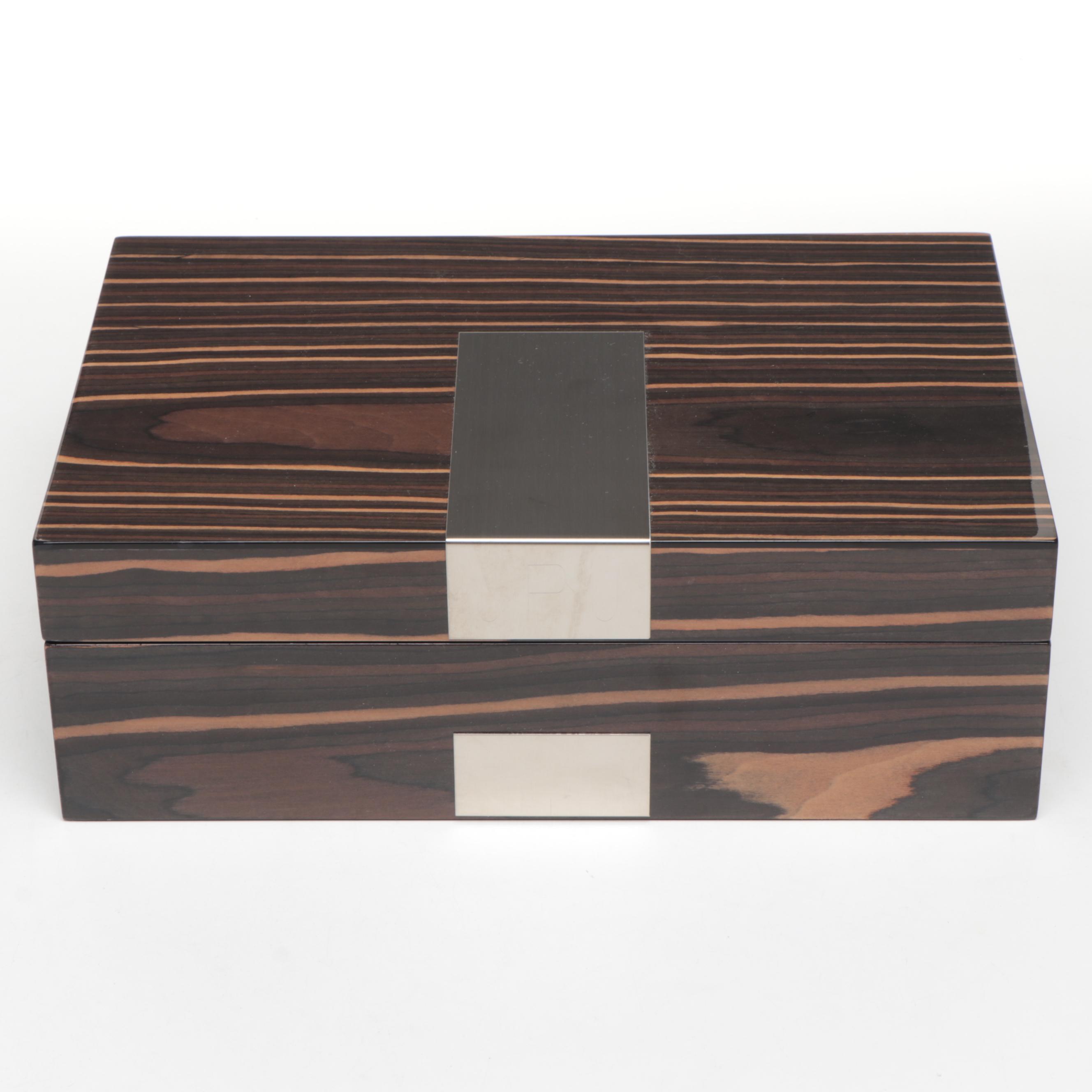 Bey Berk Faux Ebony Wood Laminate Jewelry Box with Monogram