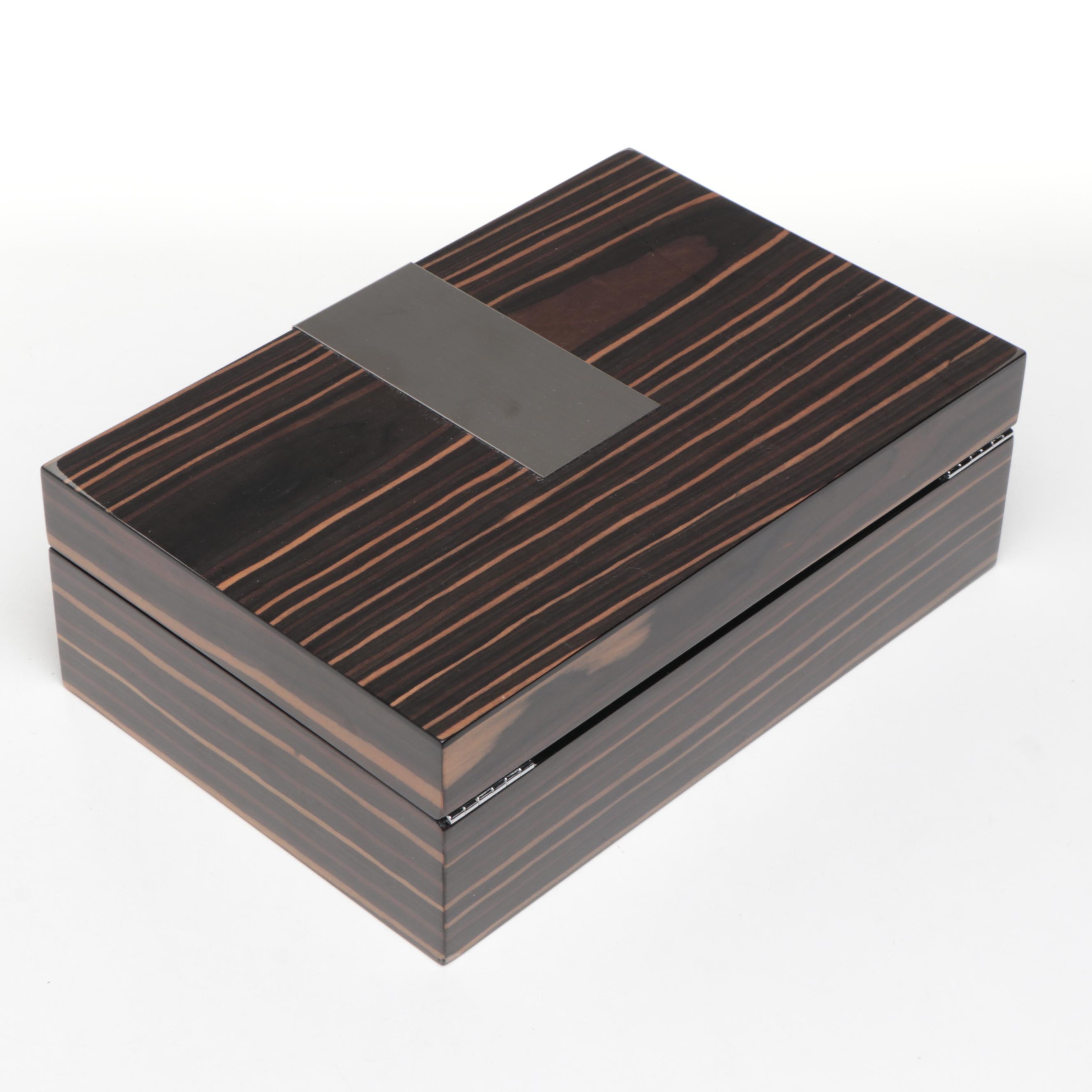 Bey Berk Faux Ebony Wood Laminate Jewelry Box with Monogram