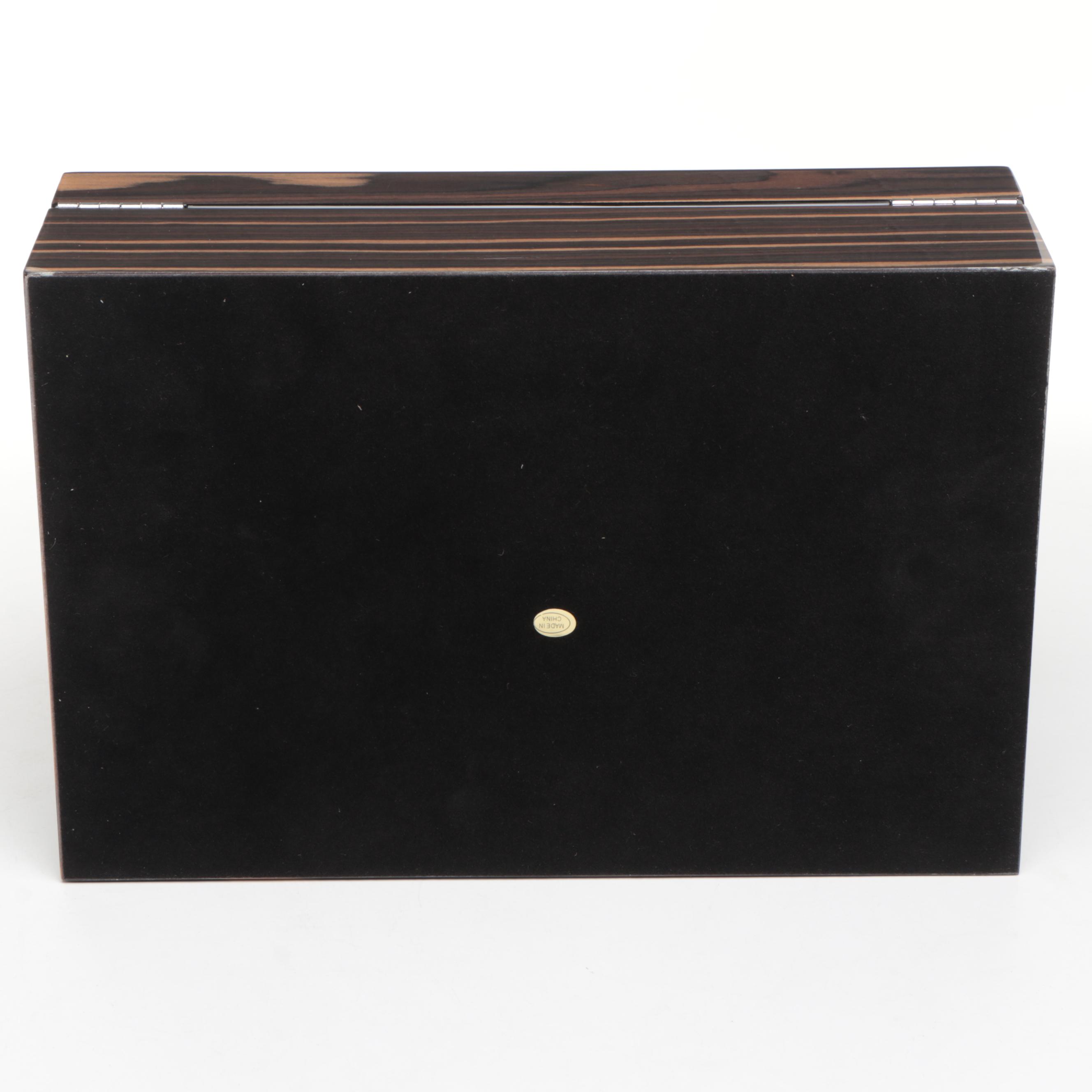 Bey Berk Faux Ebony Wood Laminate Jewelry Box with Monogram