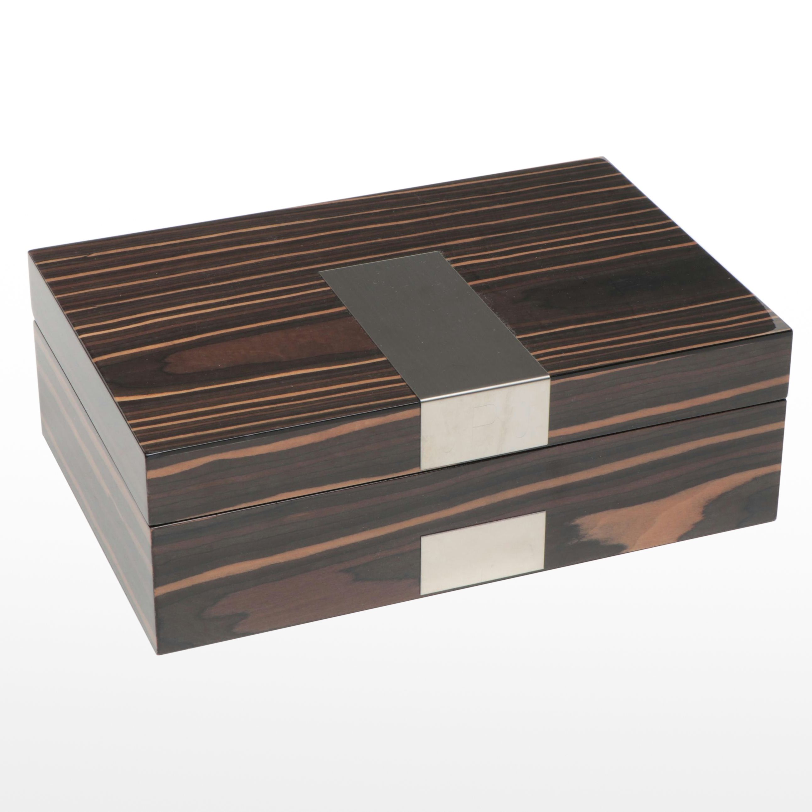 Bey Berk Faux Ebony Wood Laminate Jewelry Box with Monogram