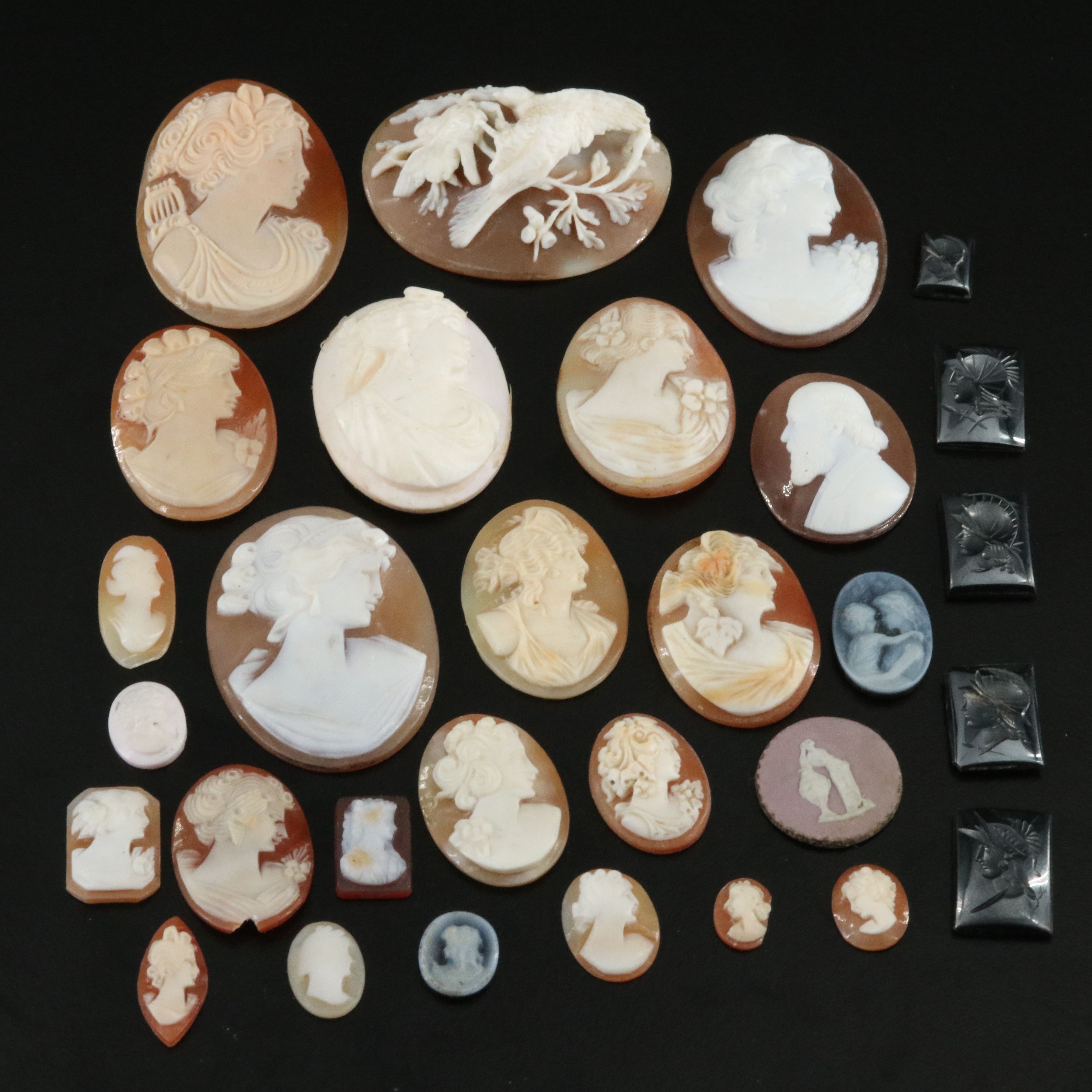 Loose Gemstone Lot Including Shell, Hematite and Ceramic