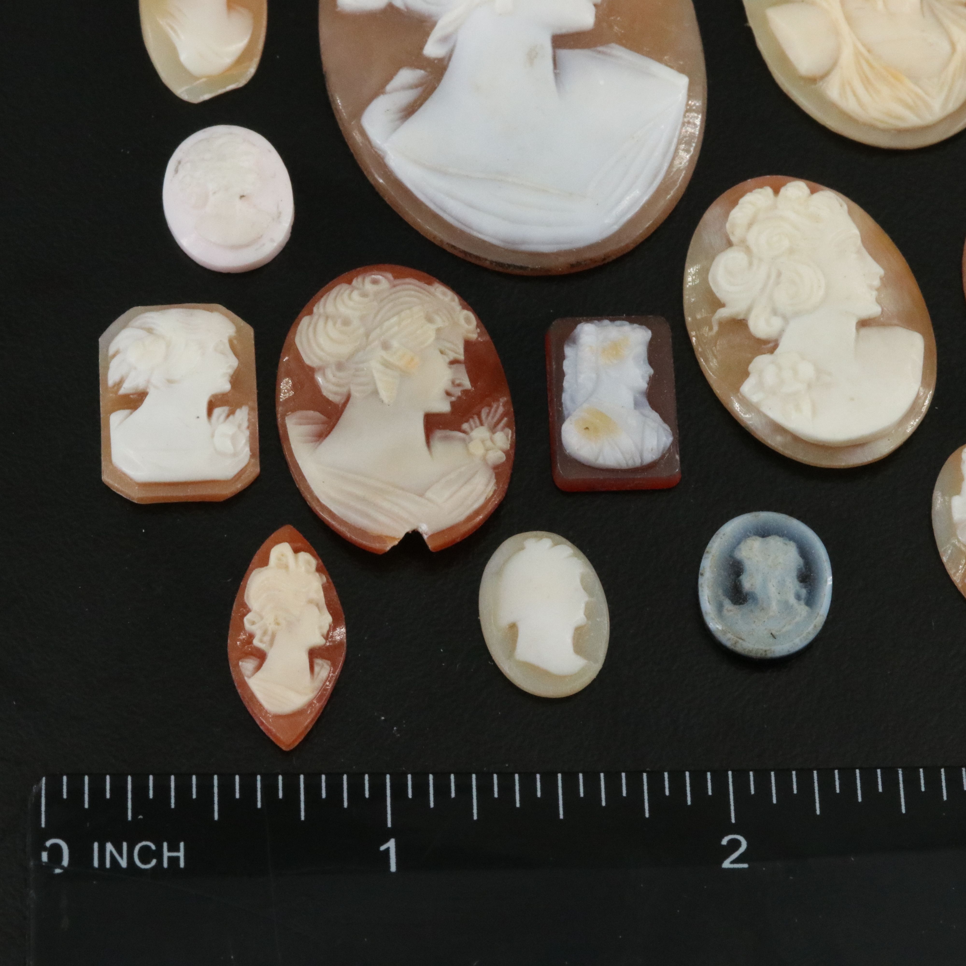 Loose Gemstone Lot Including Shell, Hematite and Ceramic