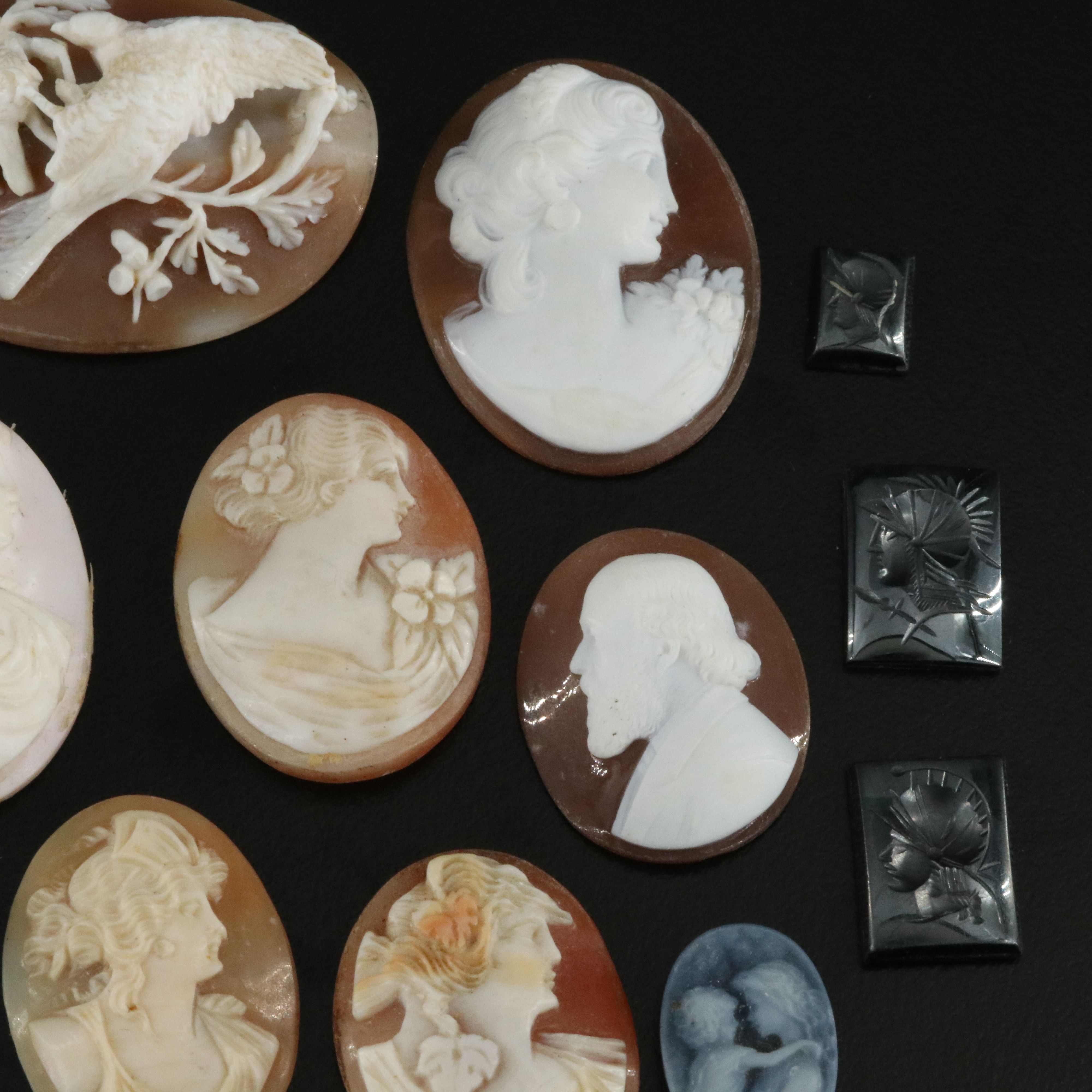 Loose Gemstone Lot Including Shell, Hematite and Ceramic