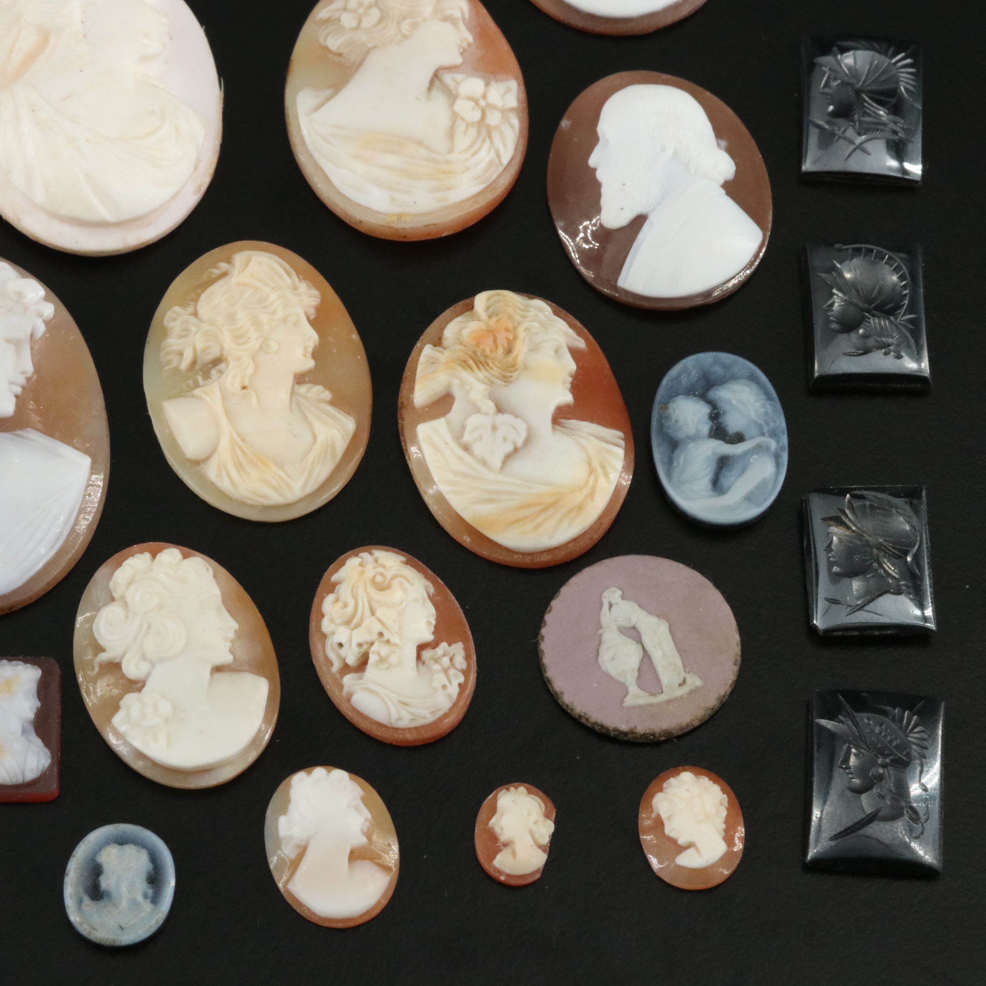 Loose Gemstone Lot Including Shell, Hematite and Ceramic