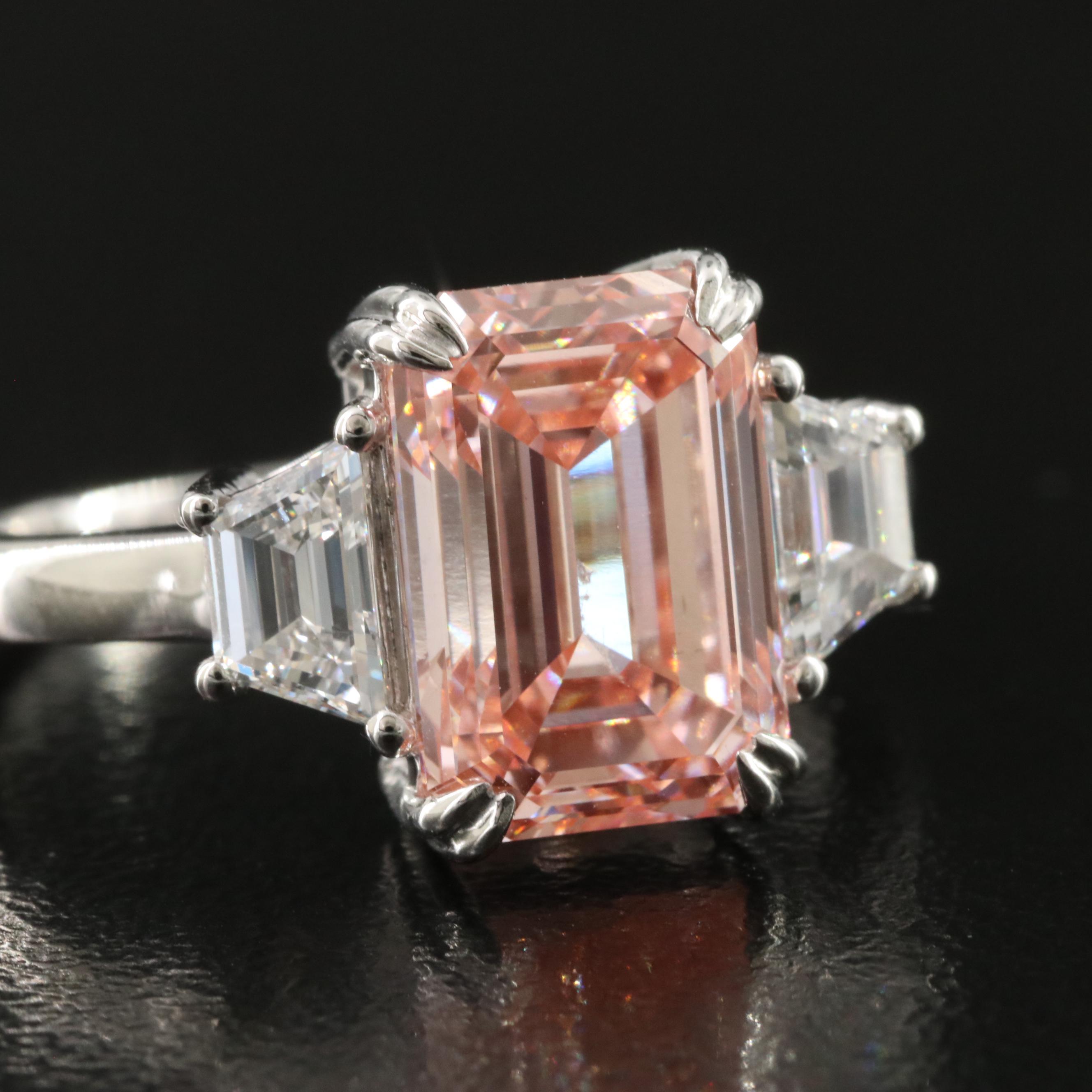 14K 4.66 CTW Lab Grown Diamond Ring with Fancy Pink Center and IGI Report