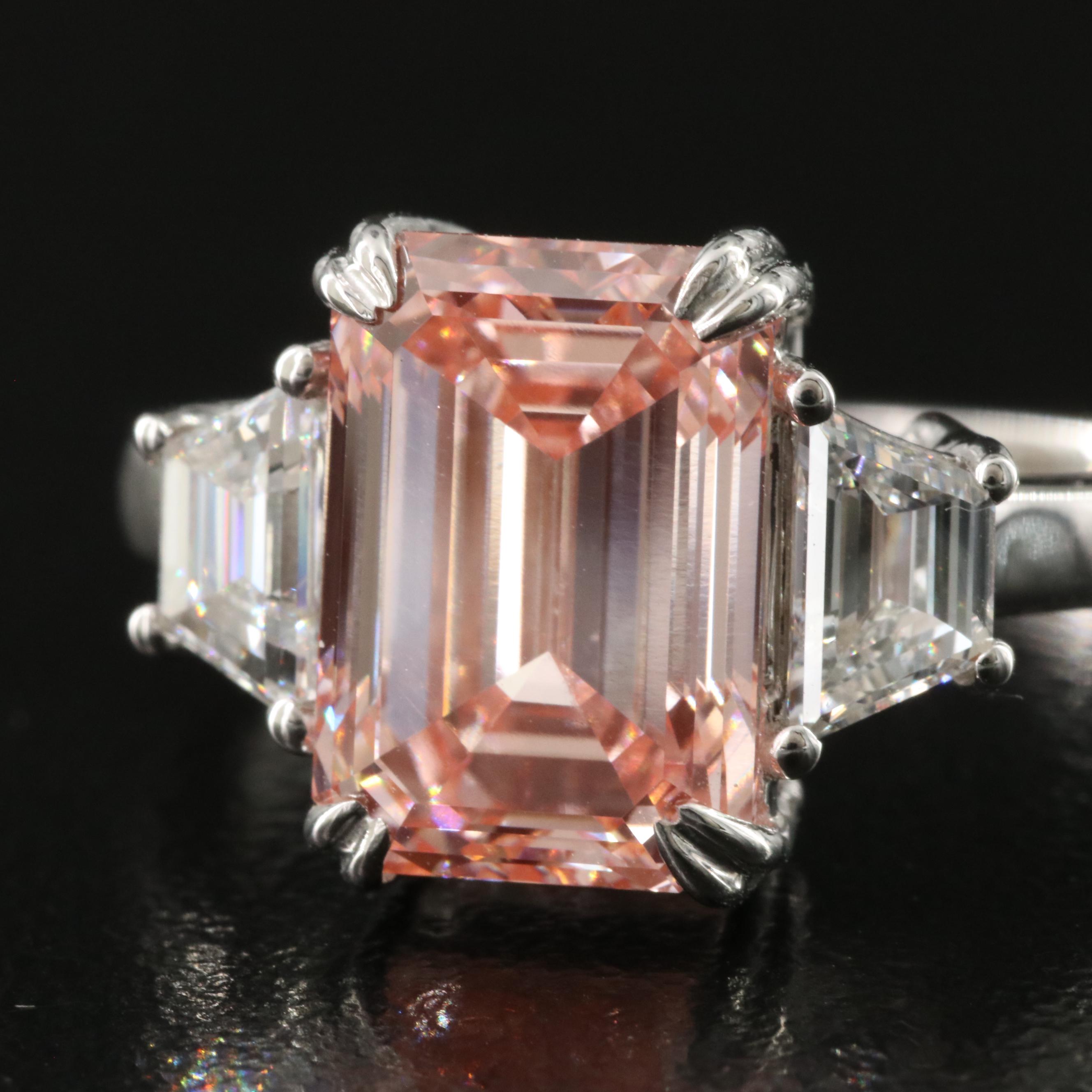 14K 4.66 CTW Lab Grown Diamond Ring with Fancy Pink Center and IGI Report