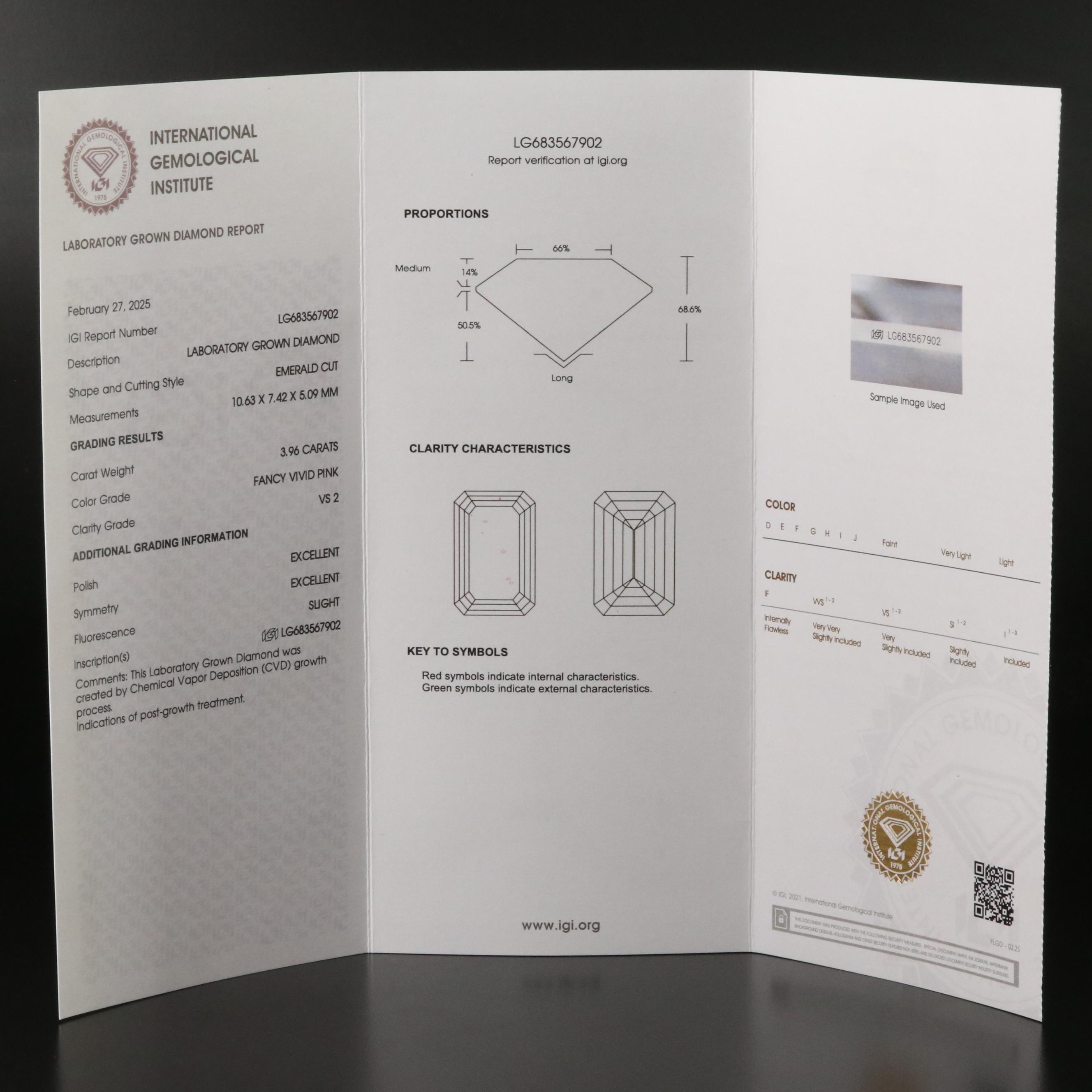 14K 4.66 CTW Lab Grown Diamond Ring with Fancy Pink Center and IGI Report