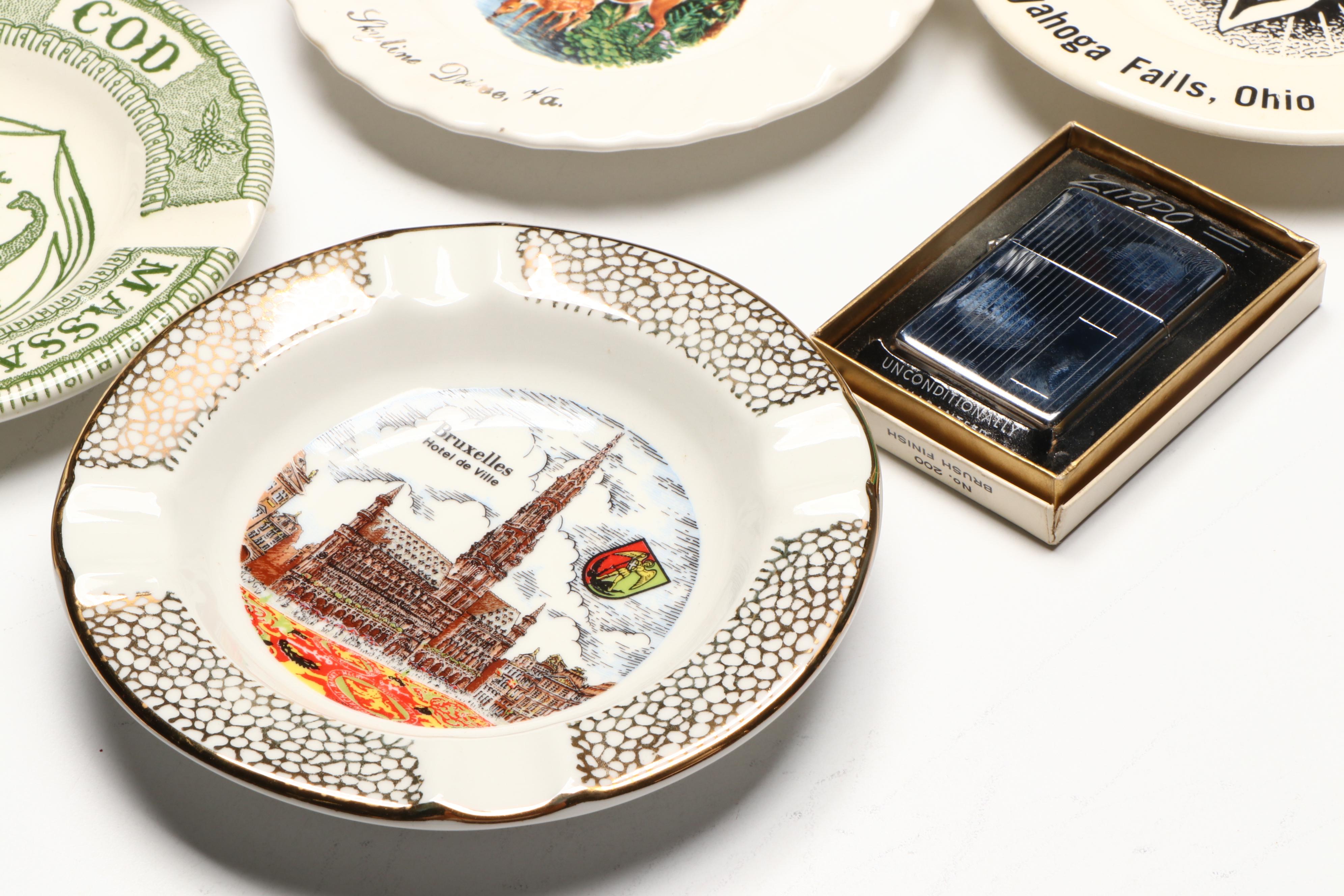 Souvenir Ashtrays with Zippo Lighter, Tobacco Tins and Cigarette Cases