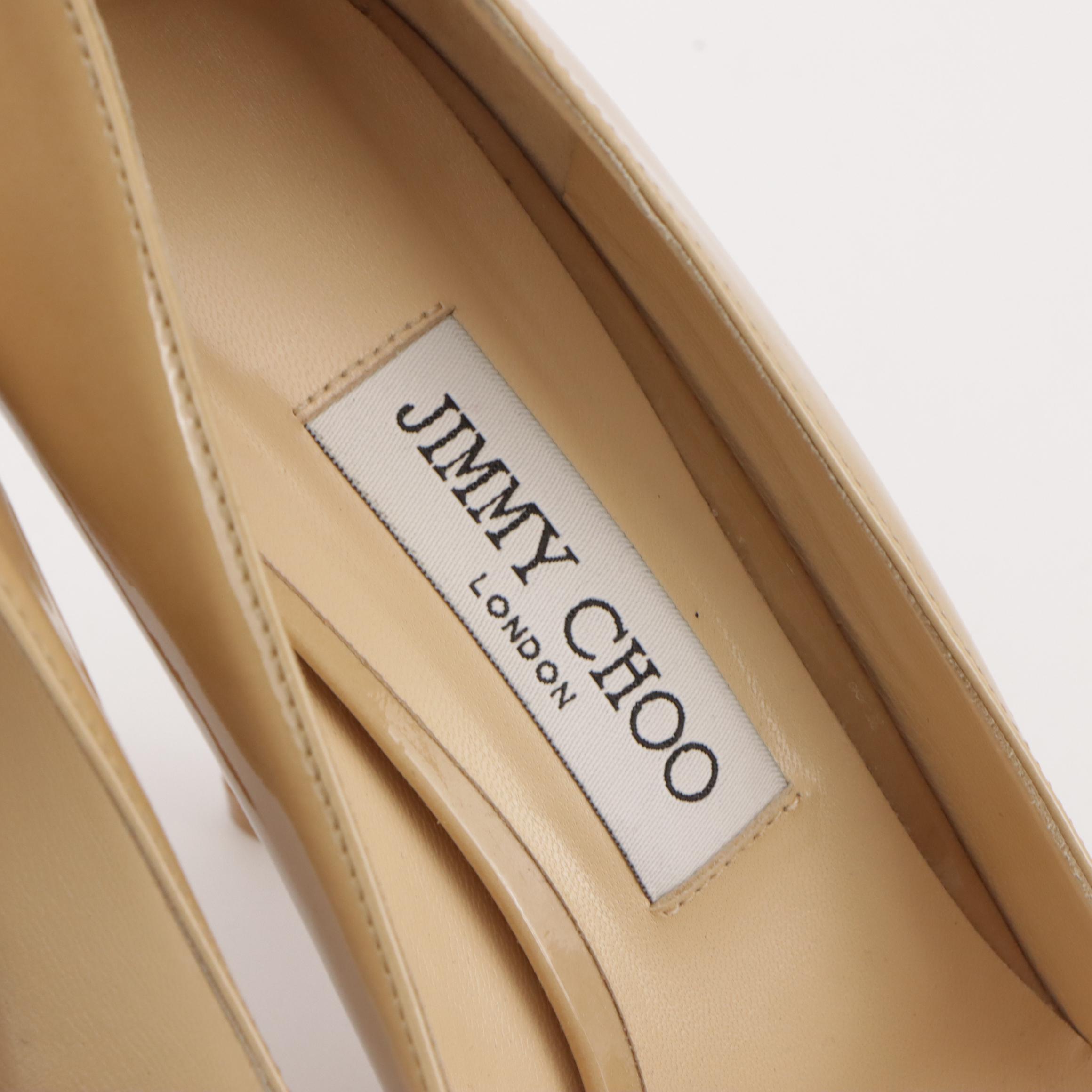 Jimmy Choo Pointed-Toe Pumps in Beige Patent Leather