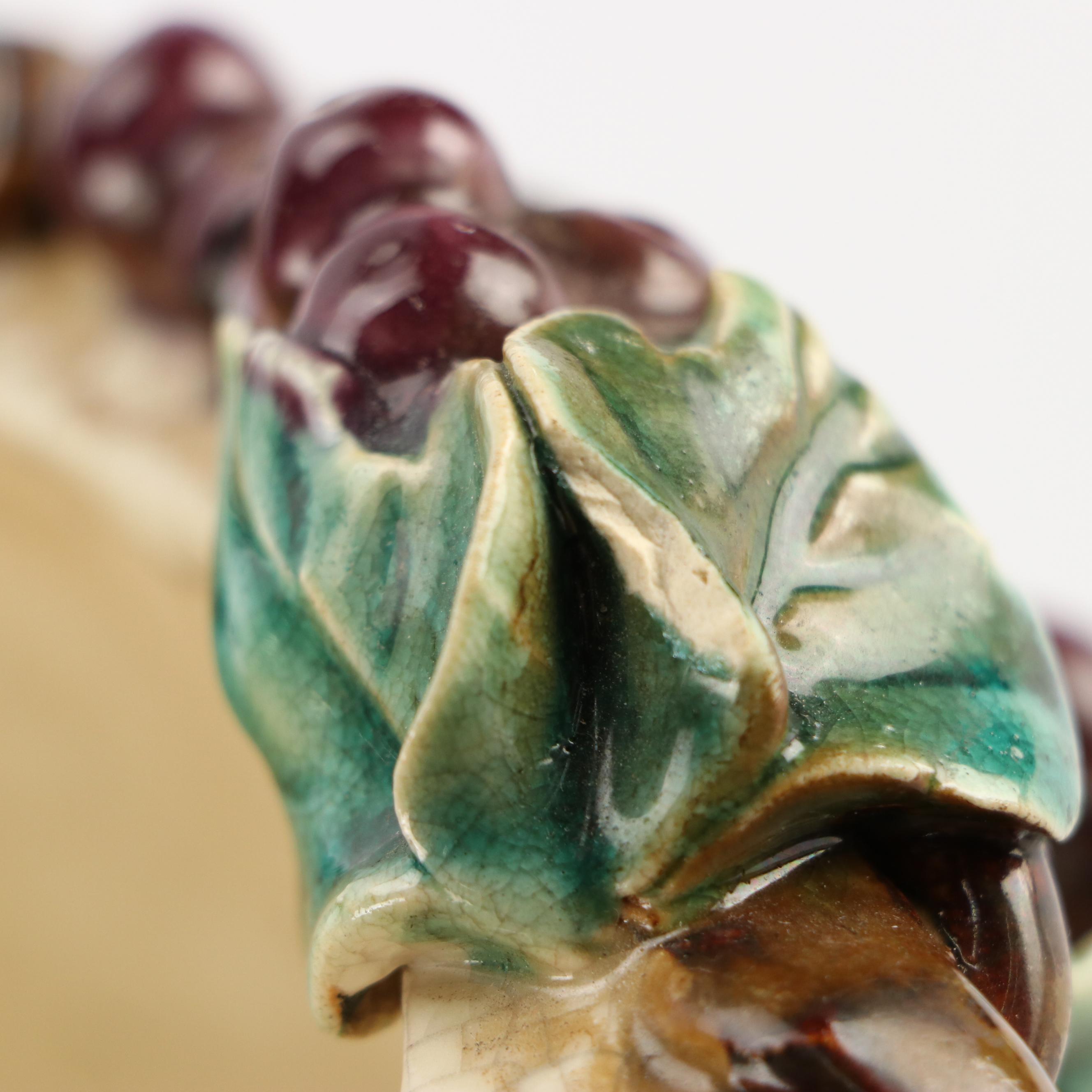 Majolica Style Ceramic Planter Featuring Grapevines and Rabbits