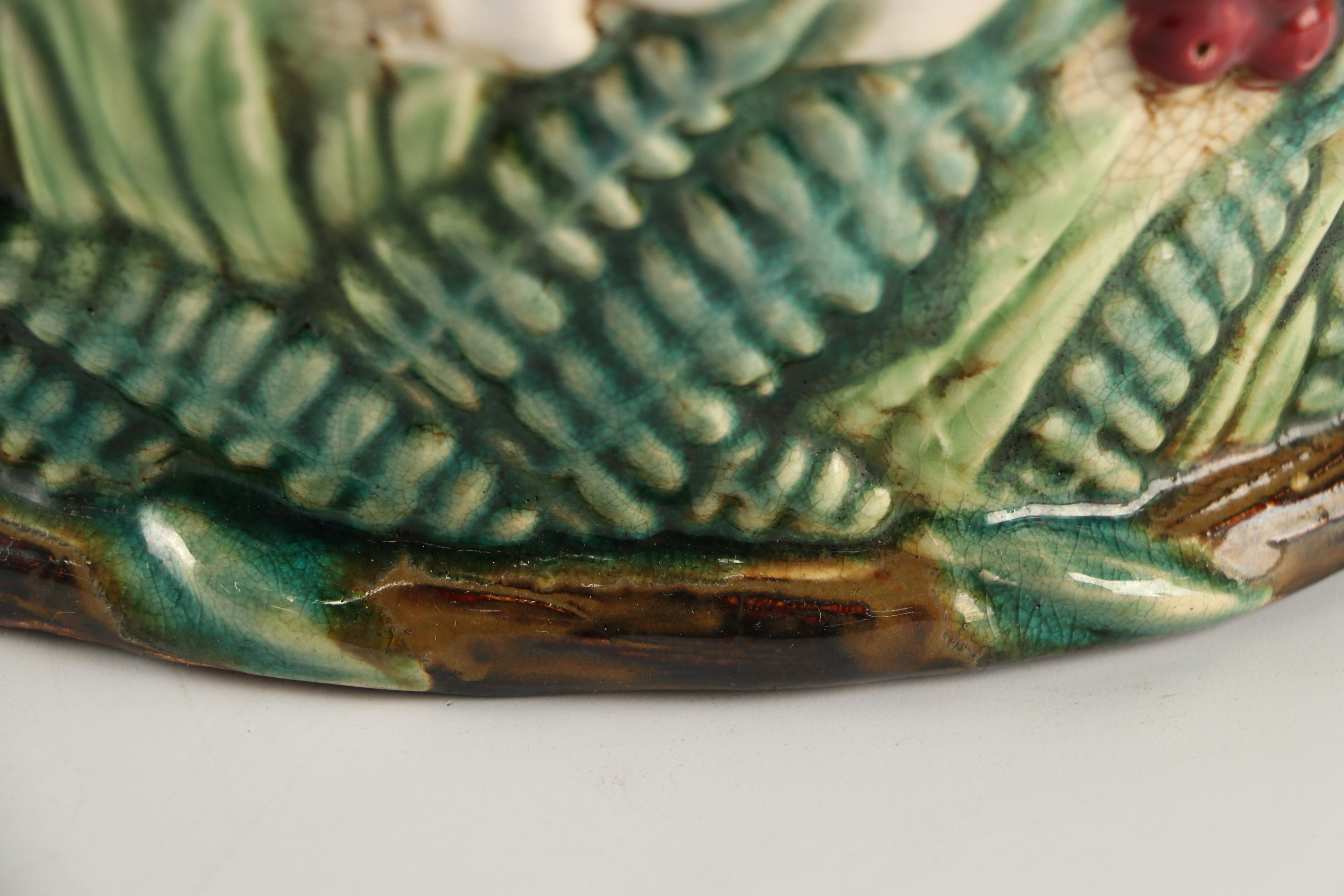 Majolica Style Ceramic Planter Featuring Grapevines and Rabbits