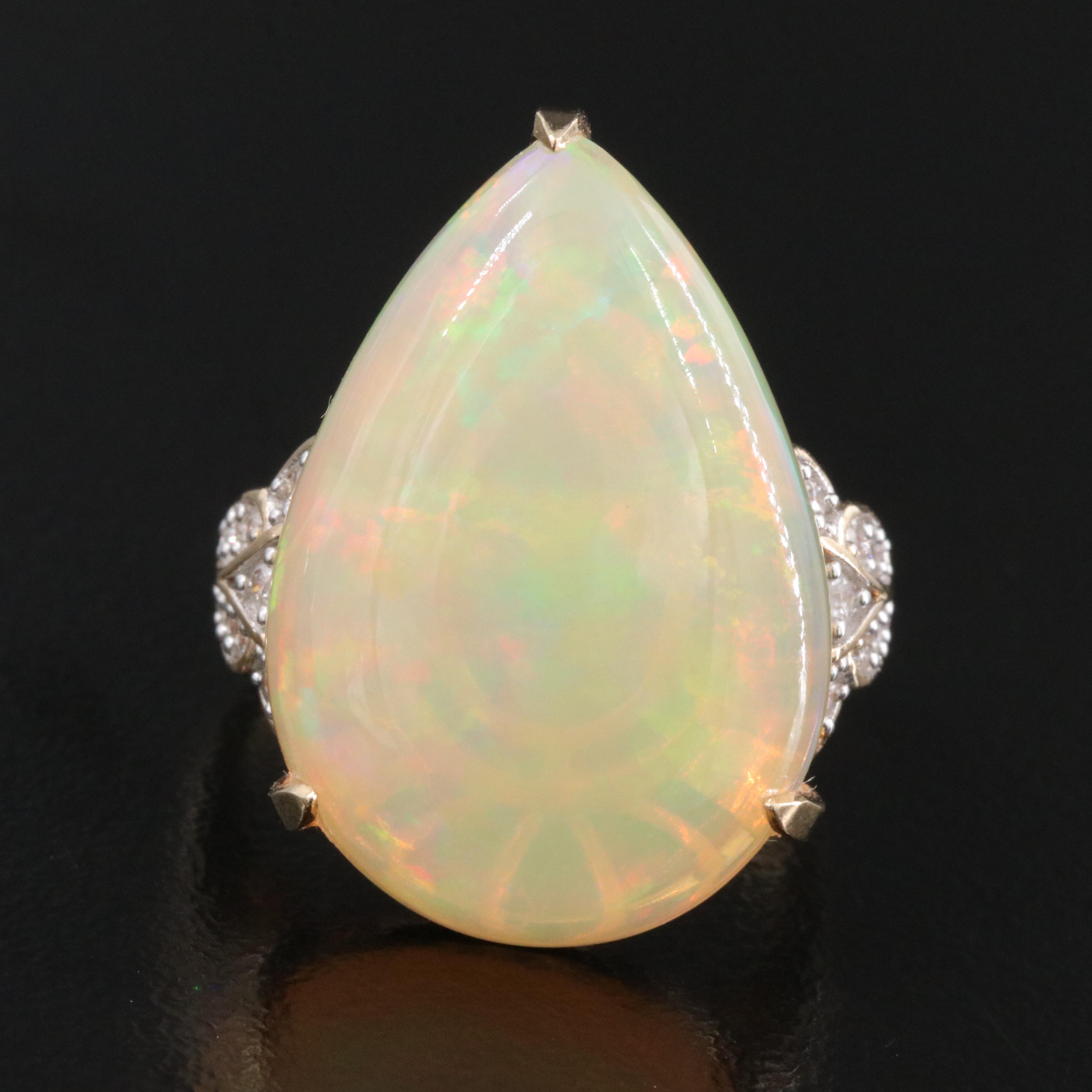 14K 16.33 CT Opal and Diamond Ring